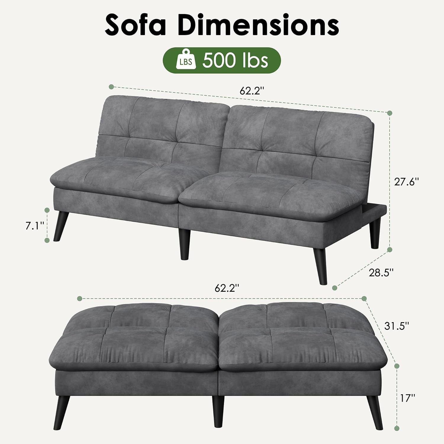 Modern Velvet Futon Sofa Bed with Adjustable Backrest