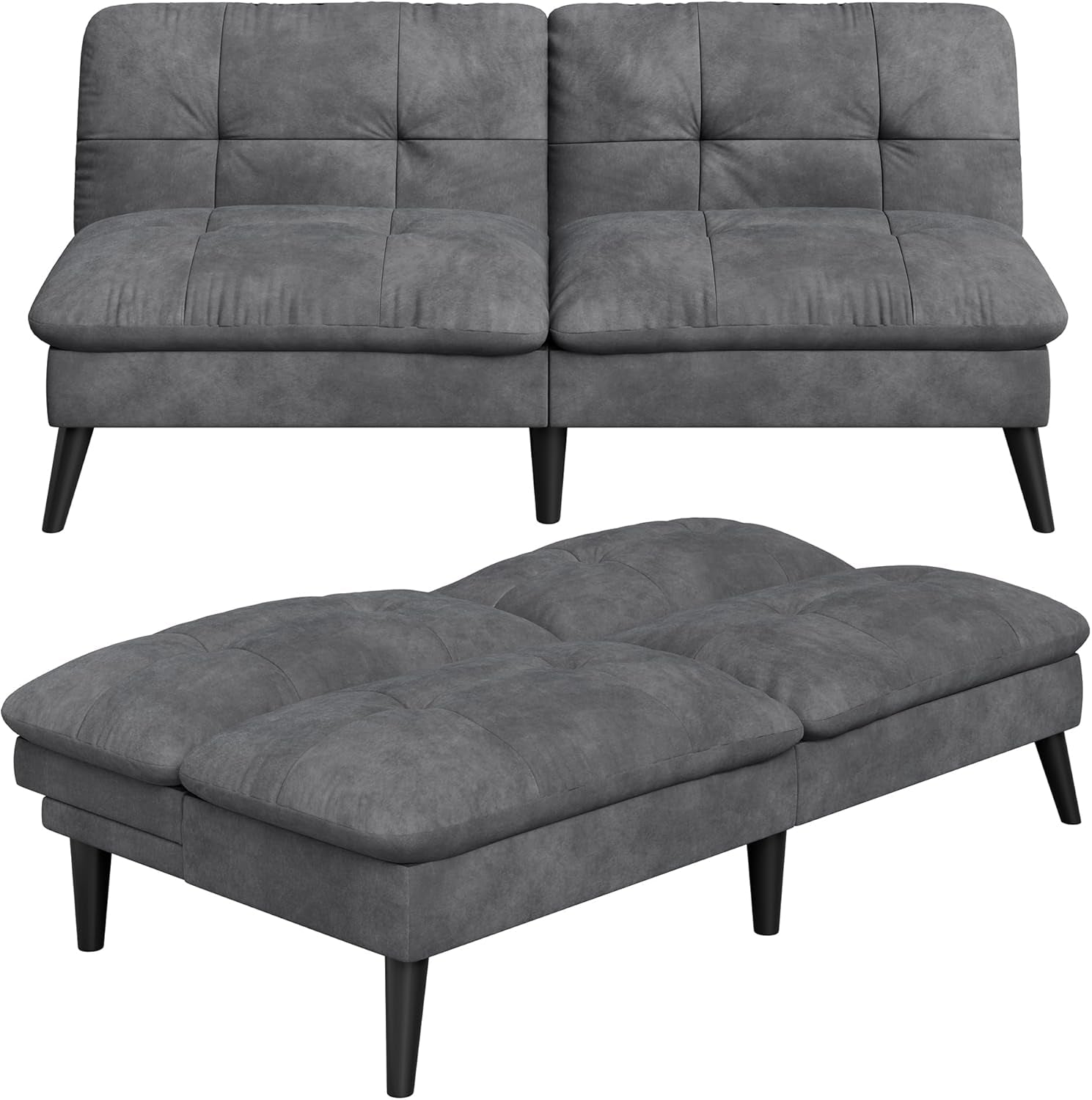 Modern Velvet Futon Sofa Bed with Adjustable Backrest