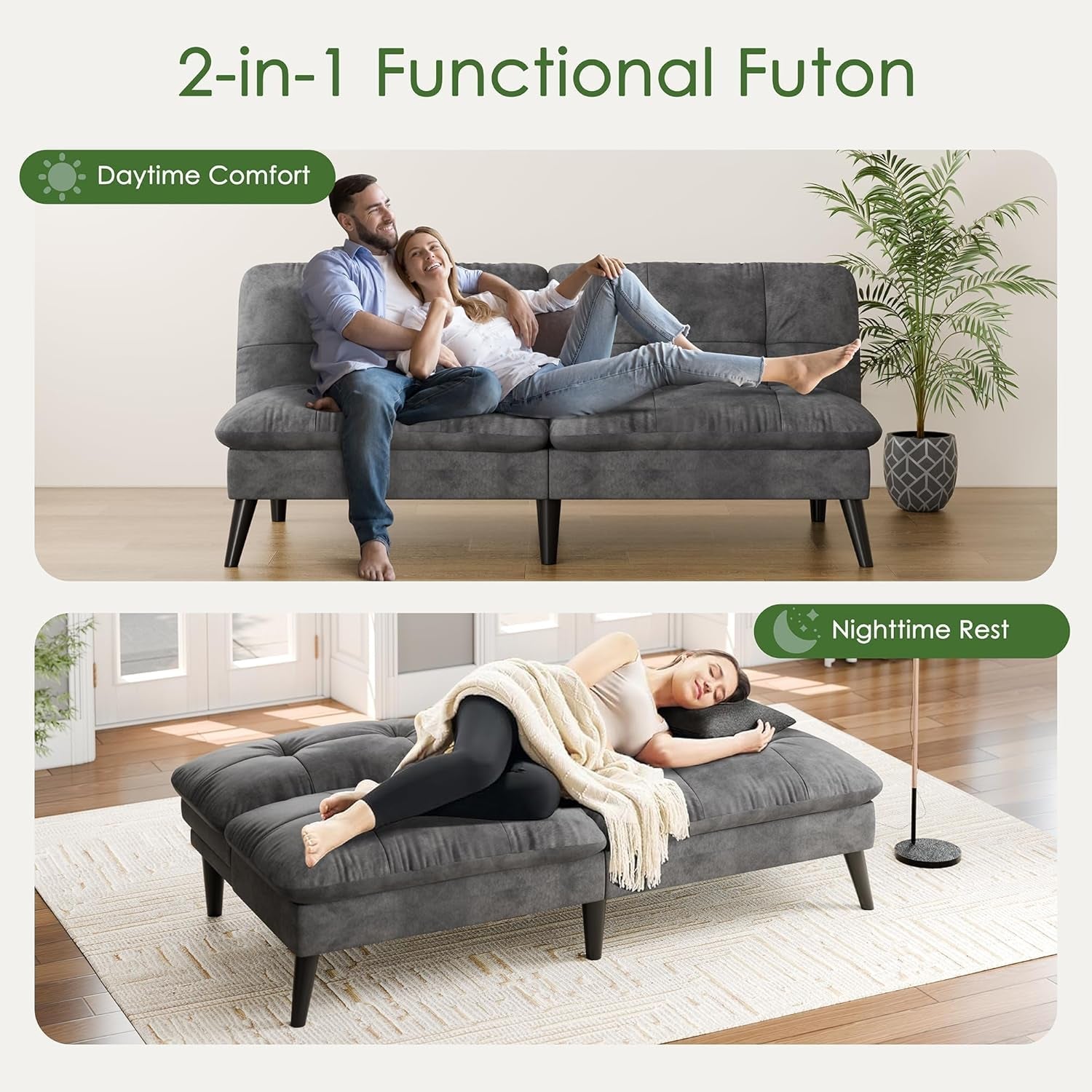 Modern Velvet Futon Sofa Bed with Adjustable Backrest