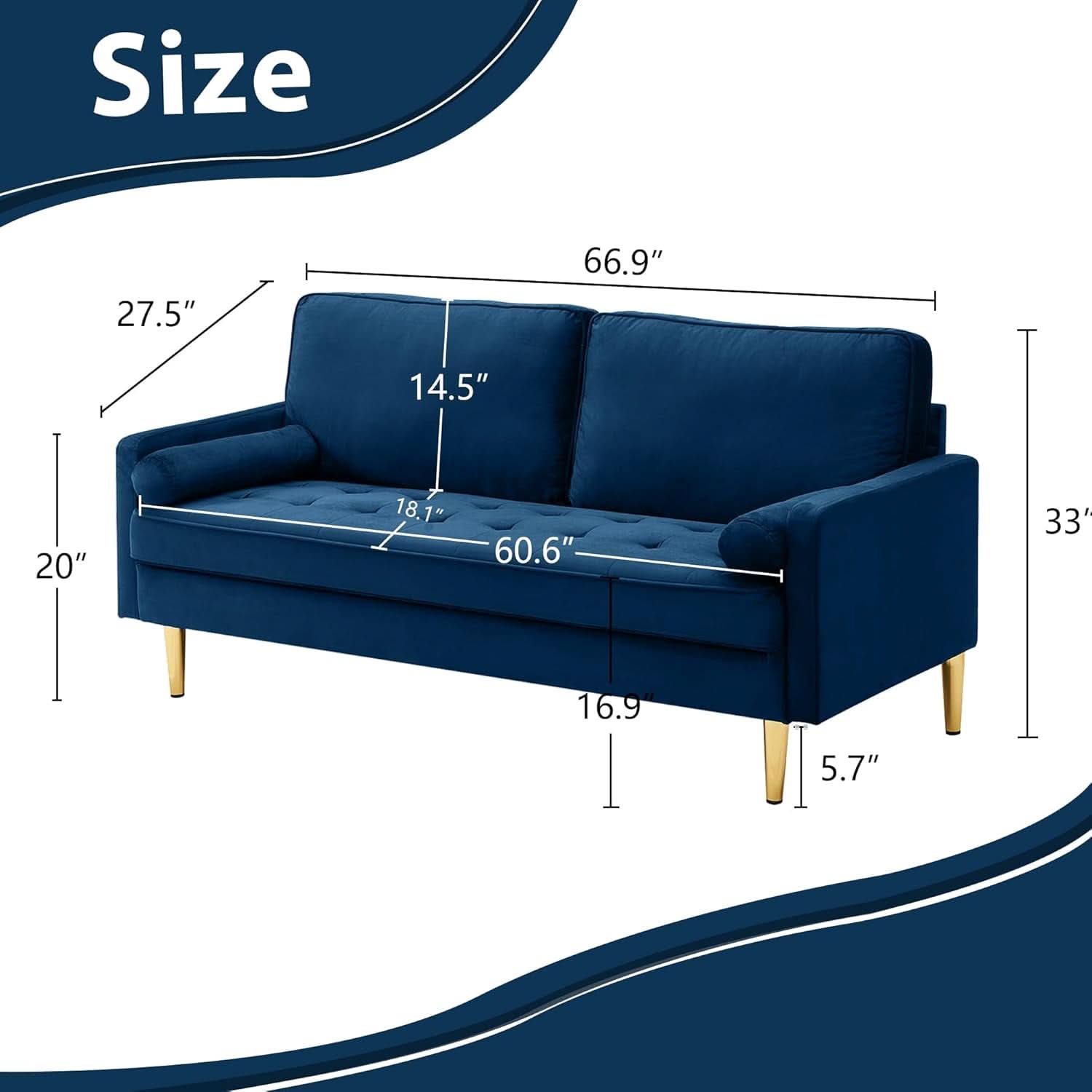 Modern Velvet Loveseat Sofa with Pillows for Comfort
