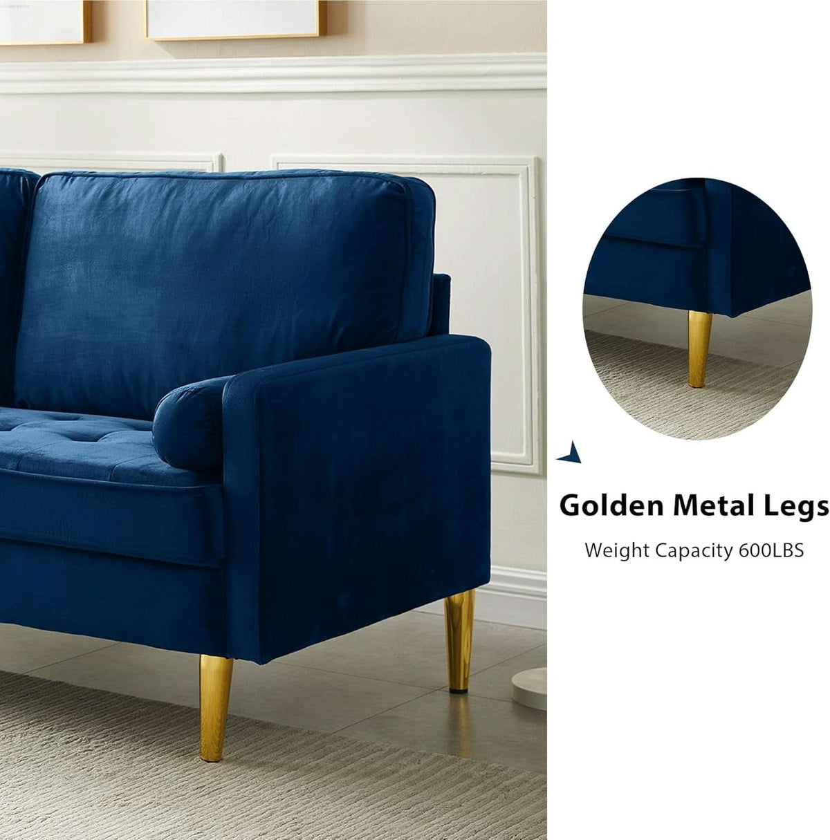 Modern Velvet Loveseat Sofa with Pillows for Comfort