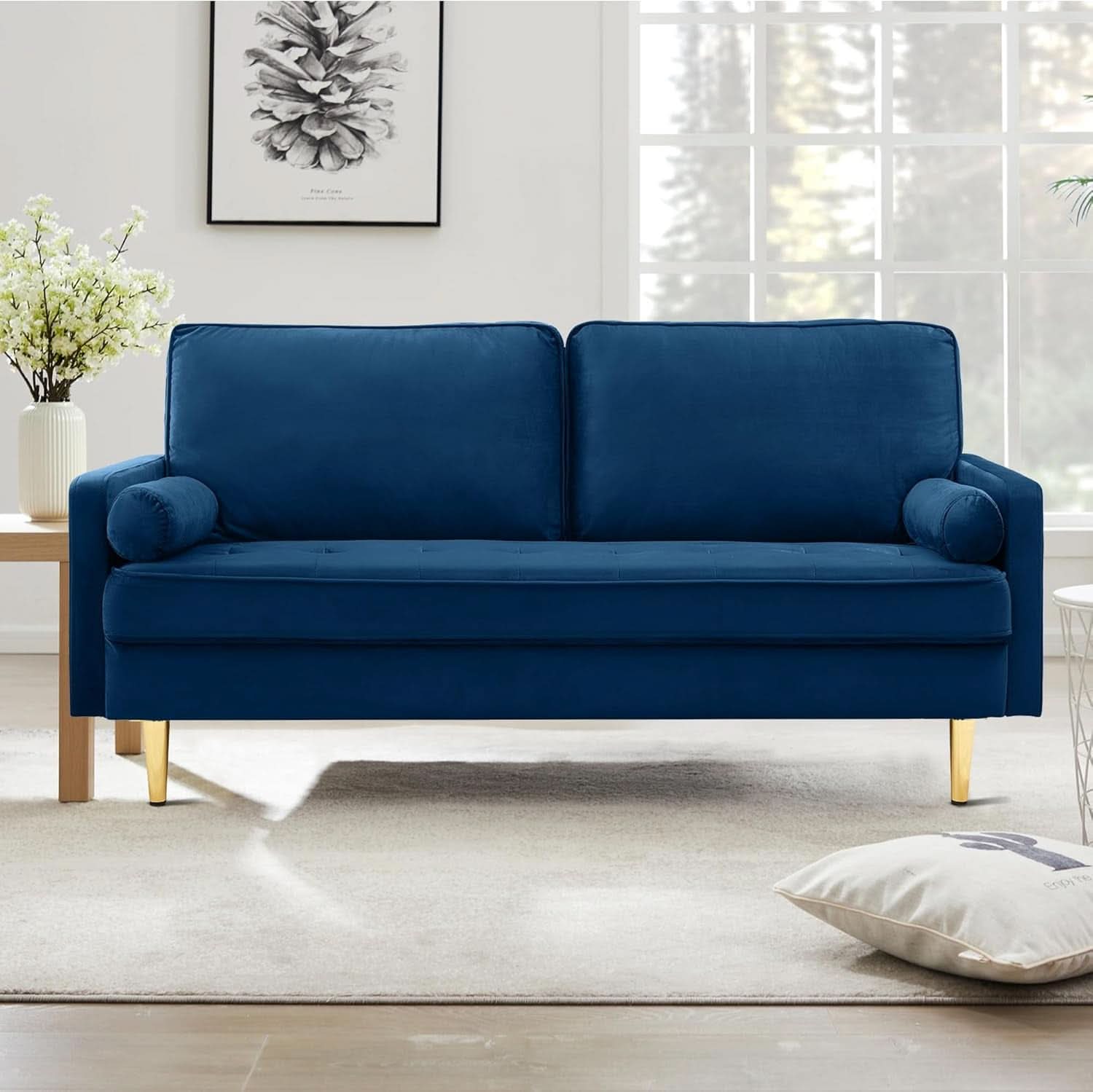 Modern Velvet Loveseat Sofa with Pillows for Comfort