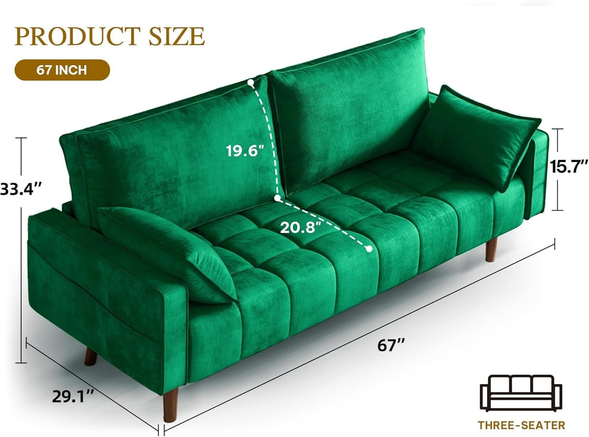 Modern Velvet Loveseat Sofa with Storage and Pillows