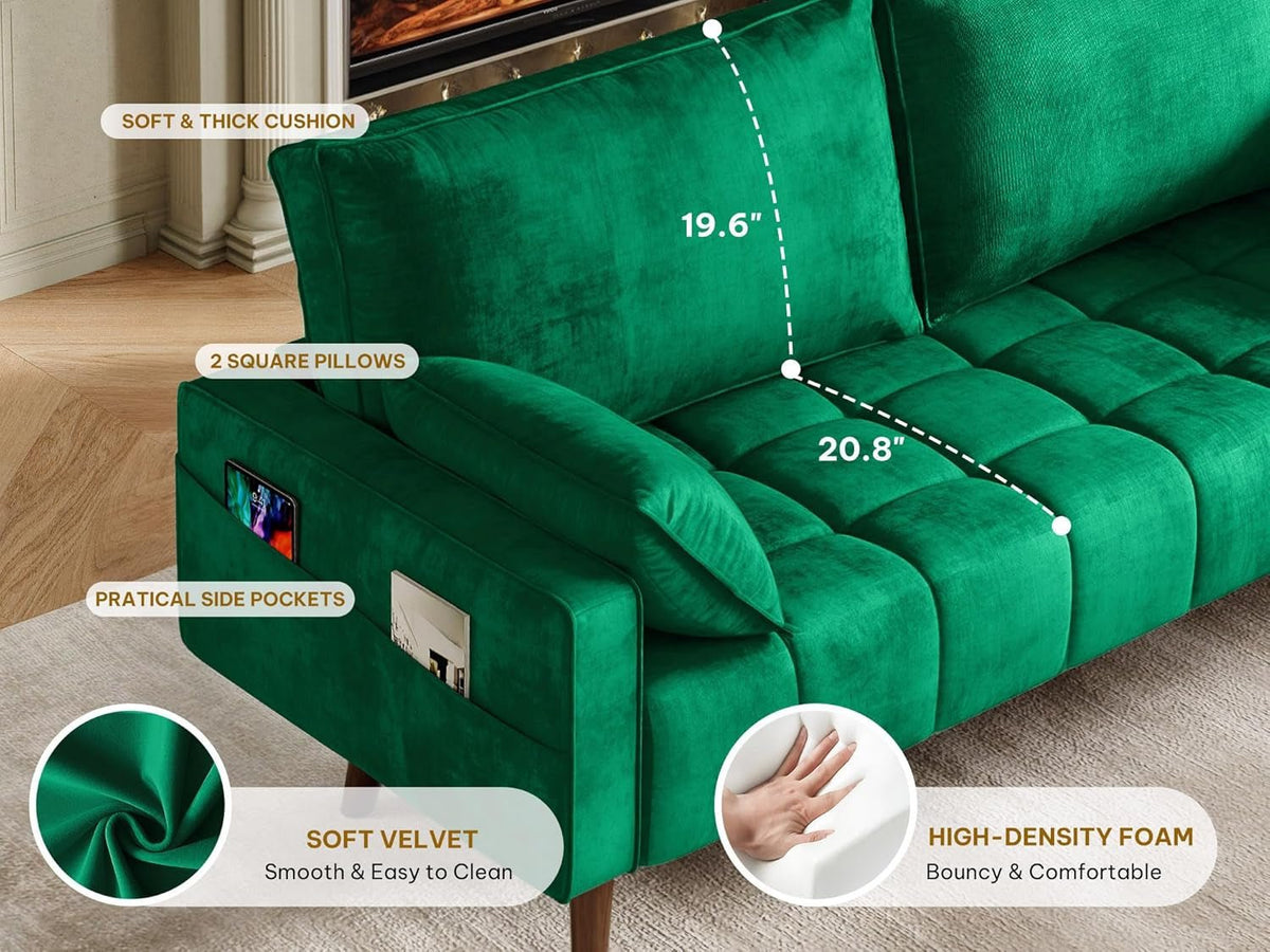Modern Velvet Loveseat Sofa with Storage and Pillows