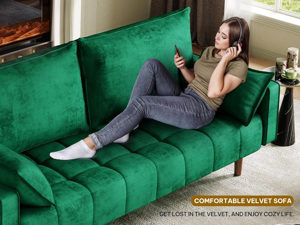 Modern Velvet Loveseat Sofa with Storage and Pillows