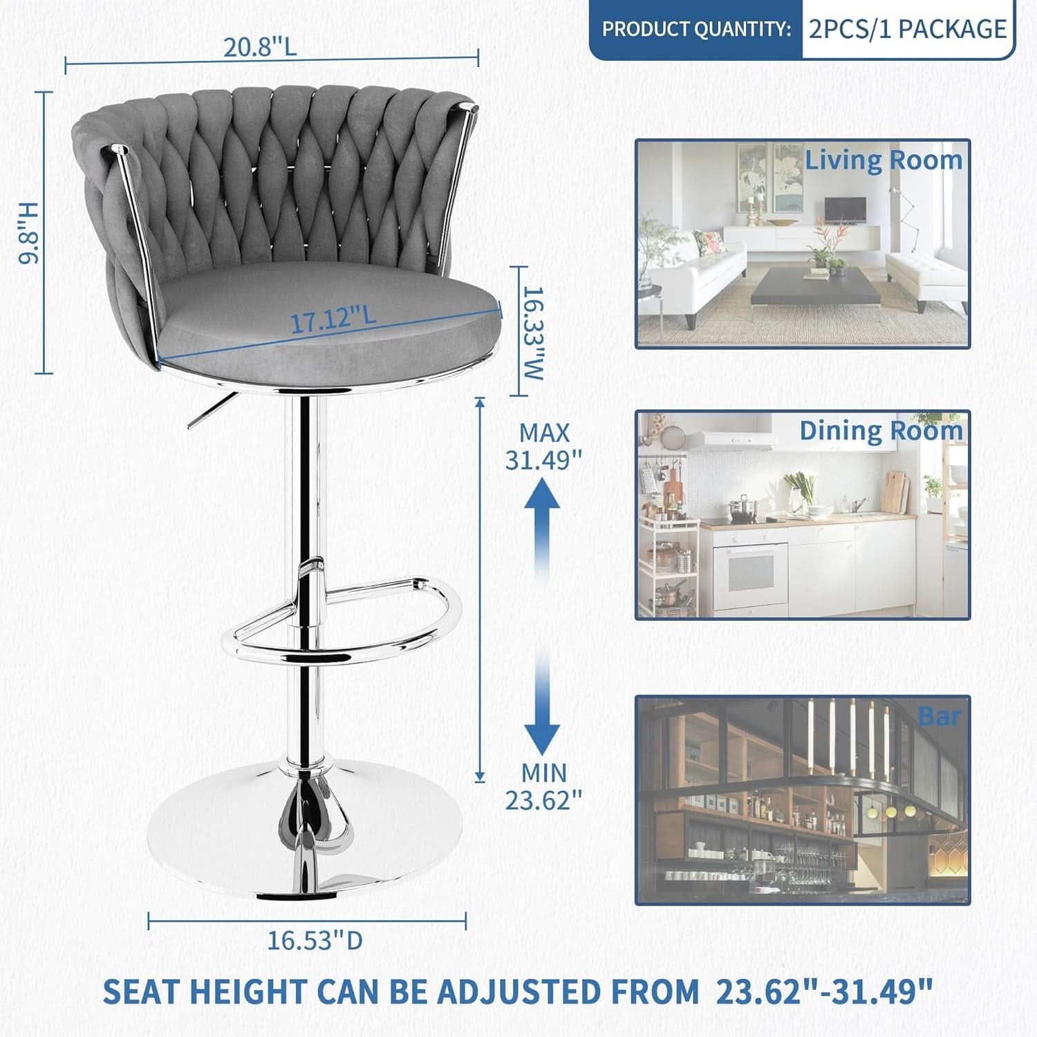 Modern Velvet Swivel Bar Stools Set of Four