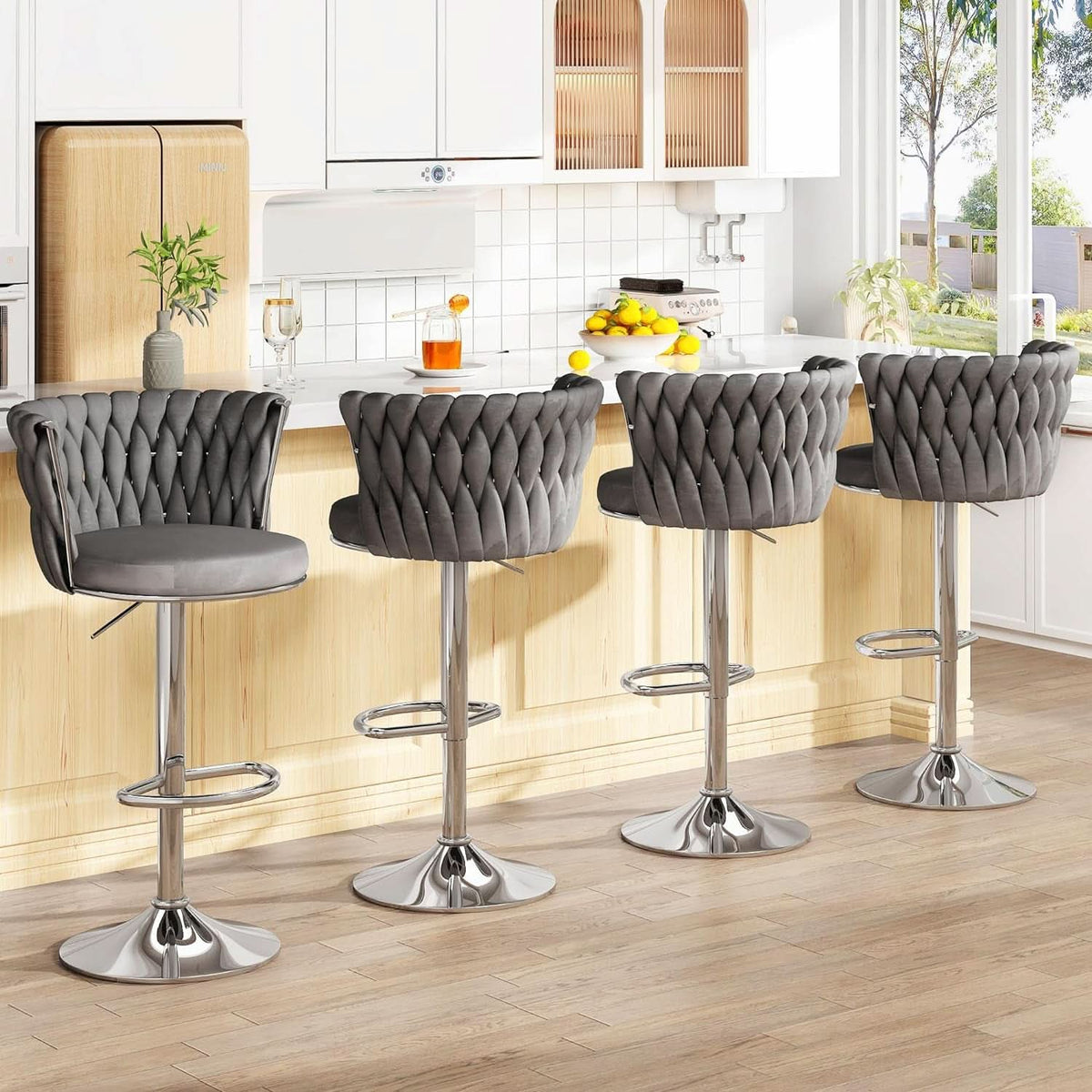 Modern Velvet Swivel Bar Stools Set of Four
