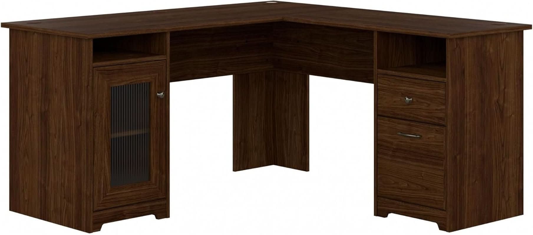 Modern Walnut L Shaped Computer Desk with Drawers