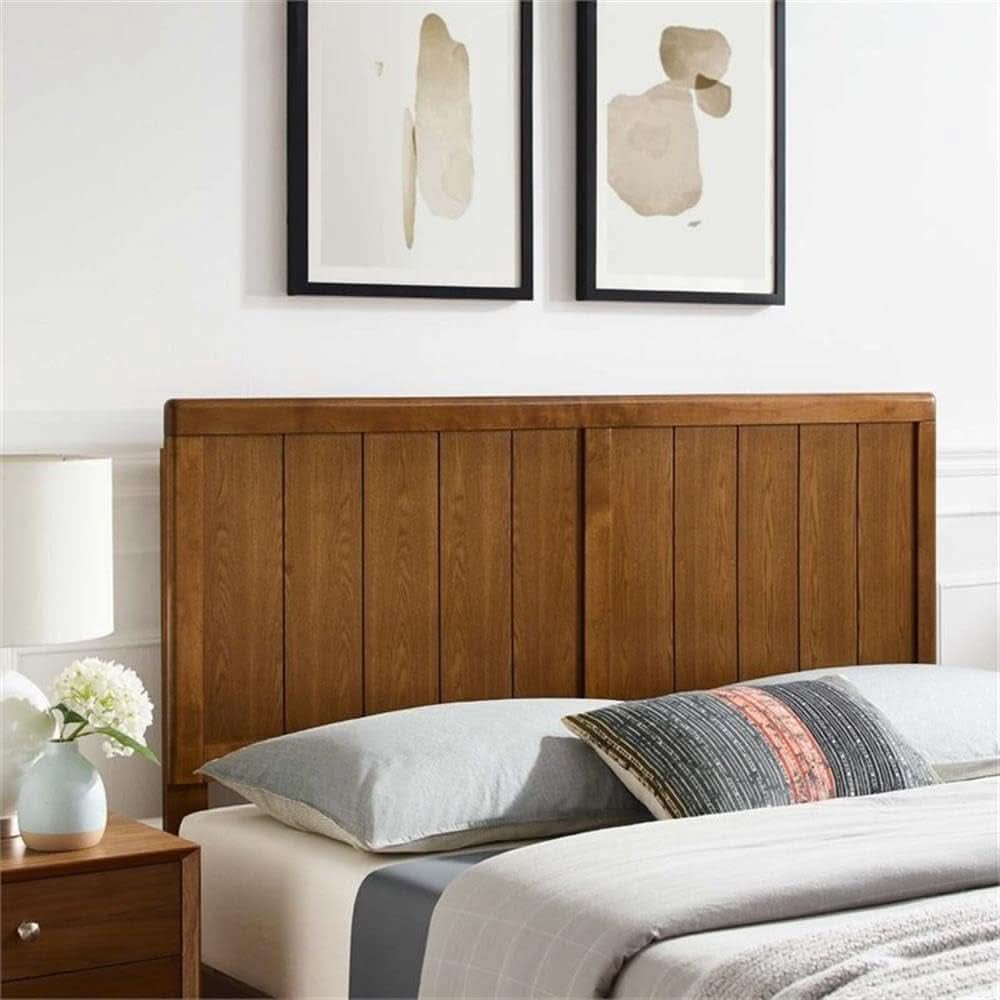 Modern Walnut Rubberwood King Headboard with Panel Detail