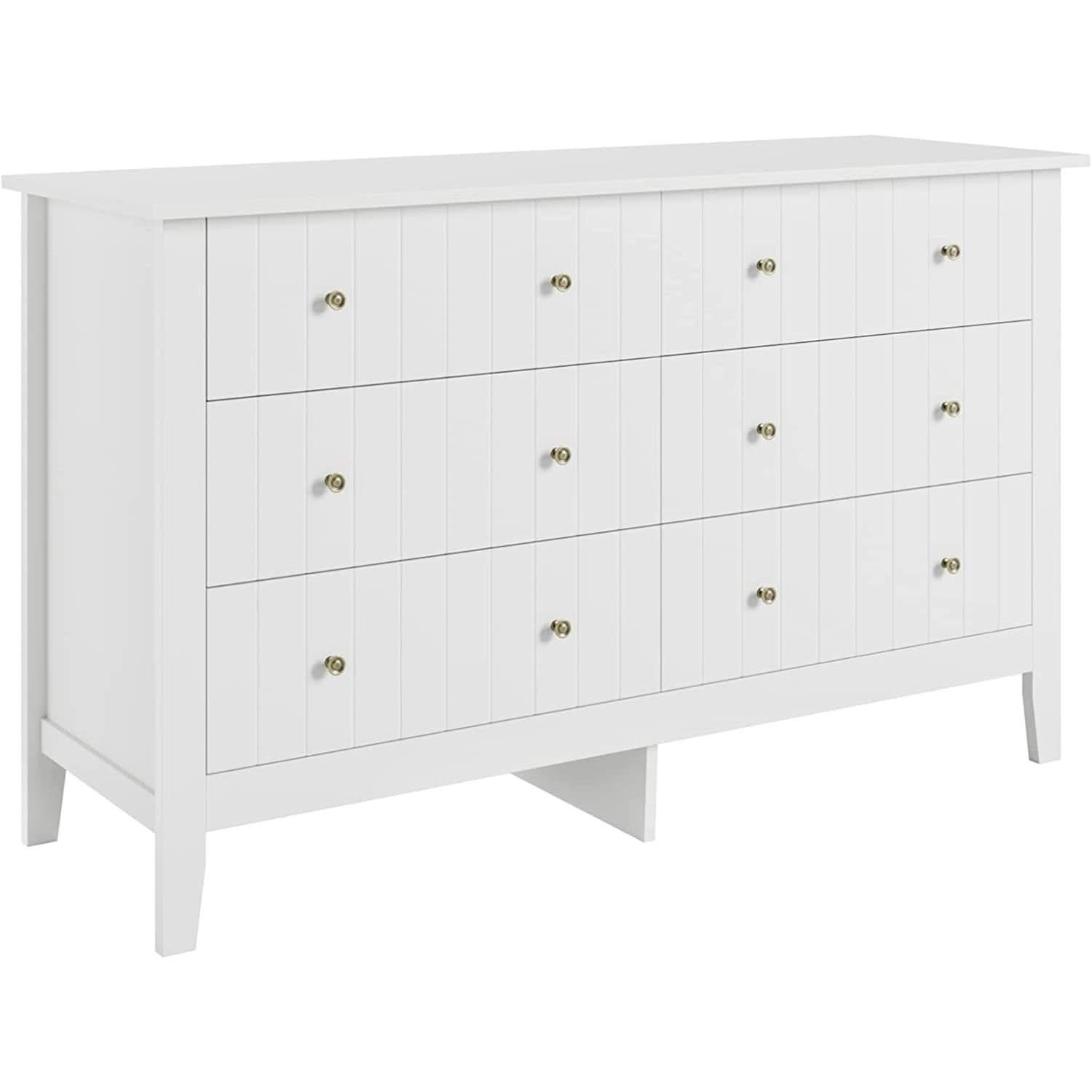 Modern White 52.4 Inch Wide 6 Drawer Dresser Chest Storage