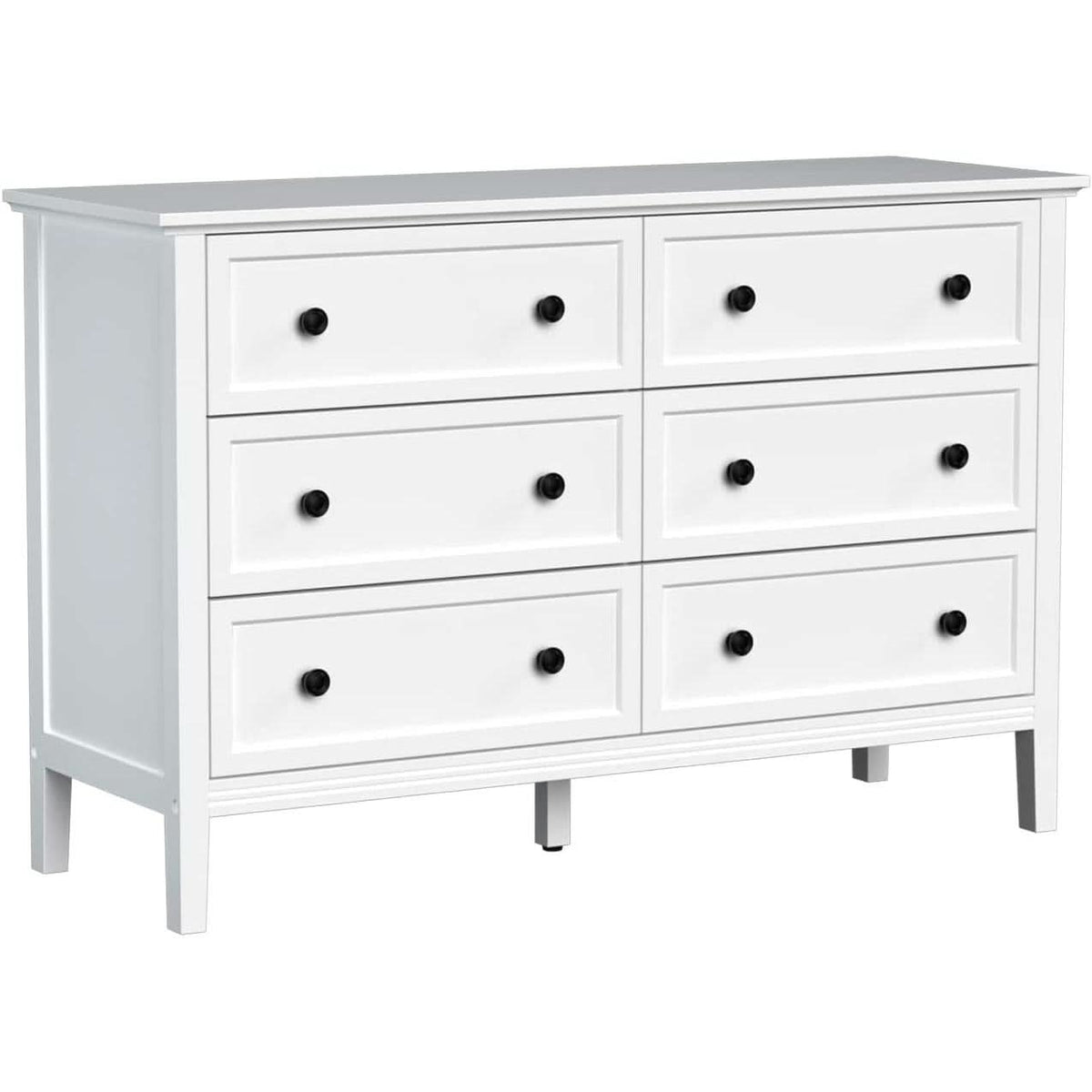 Modern White 6-Drawer Dresser With Metal Handles Bedroom