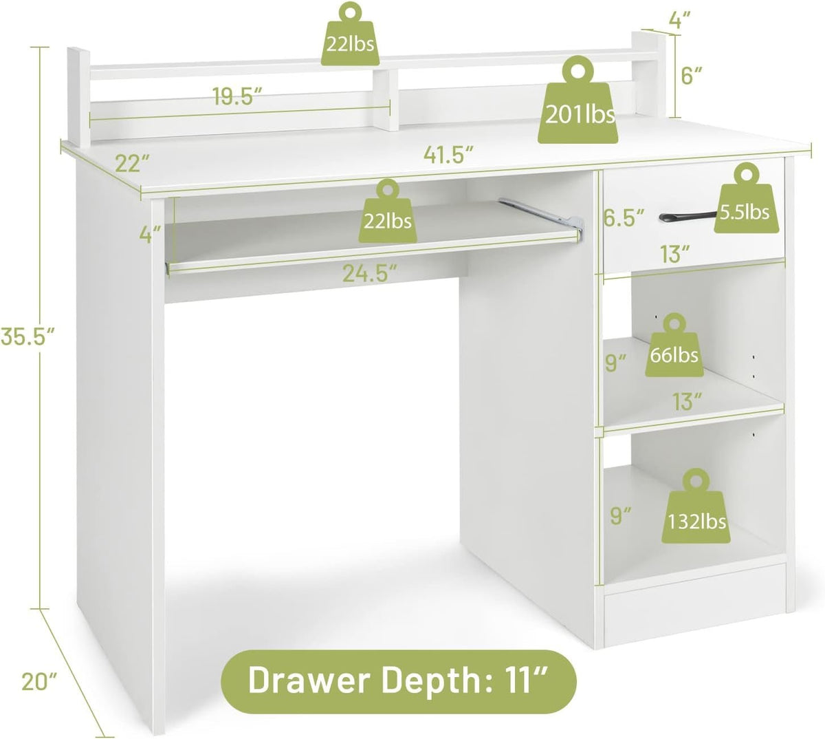 Modern White Desk with Drawer and Keyboard Tray