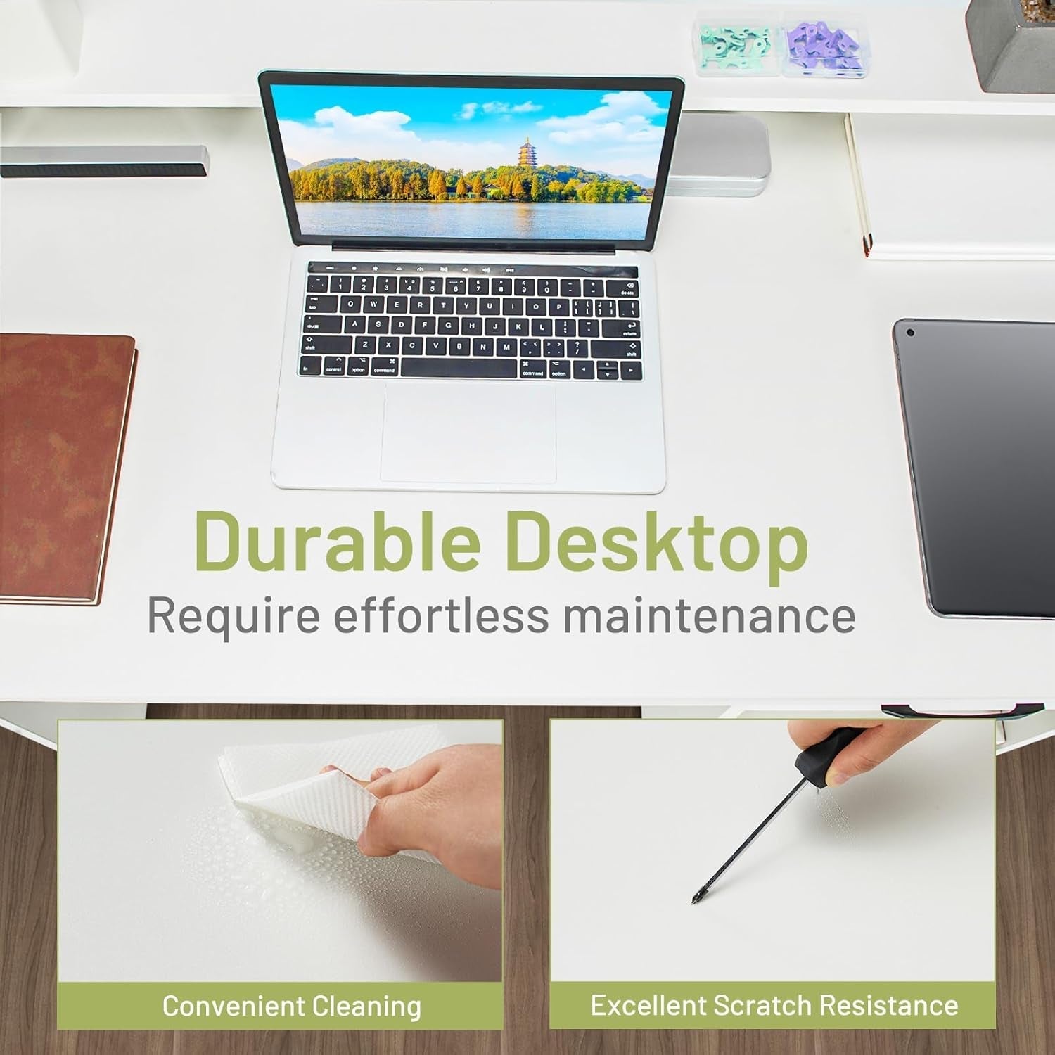 Modern White Desk with Drawer and Keyboard Tray