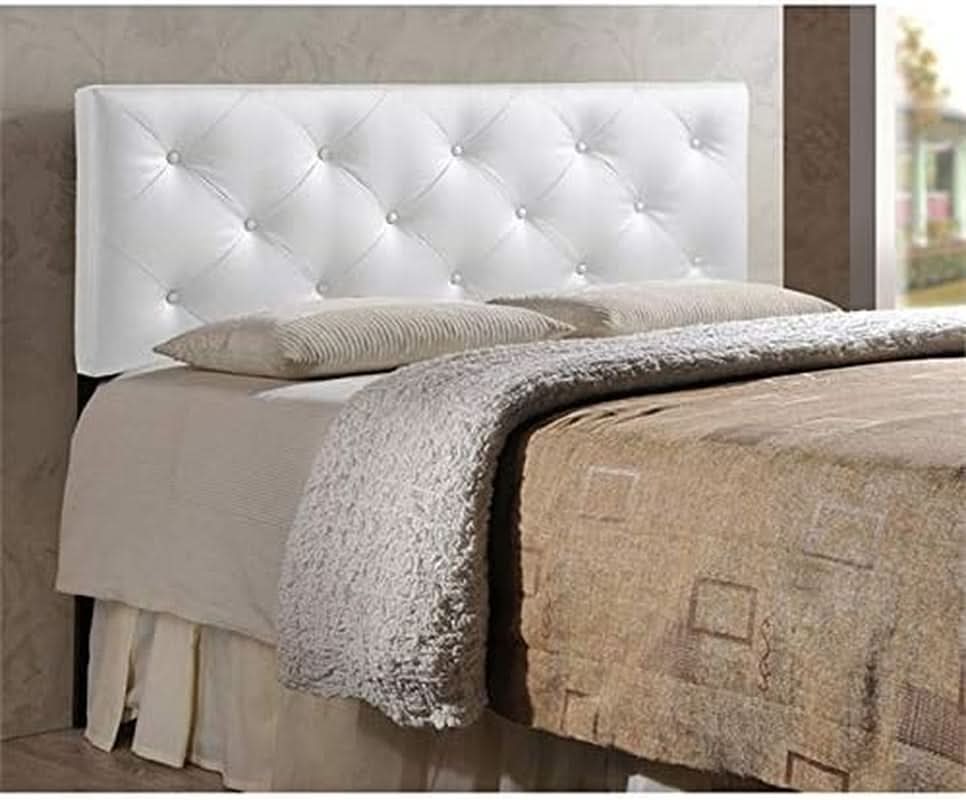 Modern White Faux Leather King Headboard With Buttons