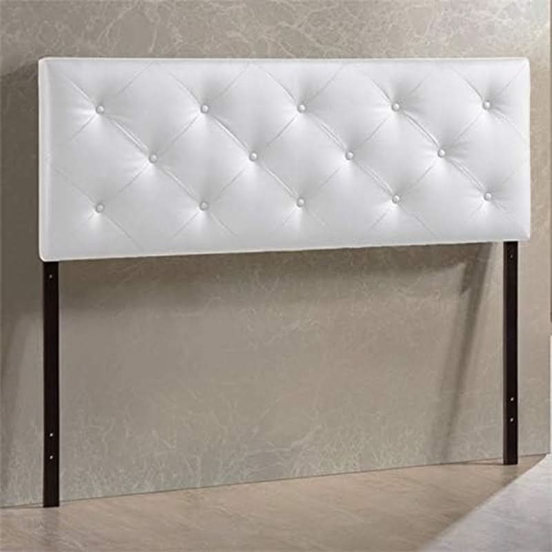 Modern White Faux Leather King Headboard With Buttons