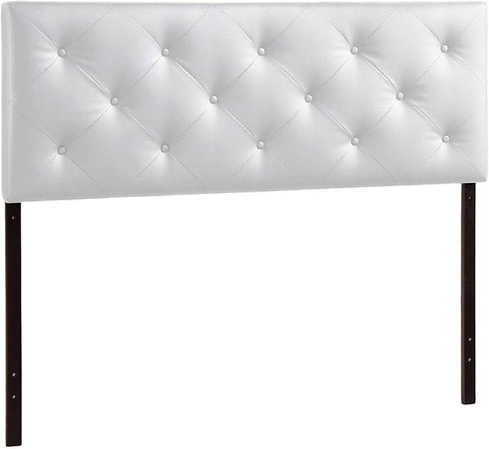 Modern White Faux Leather King Headboard With Buttons