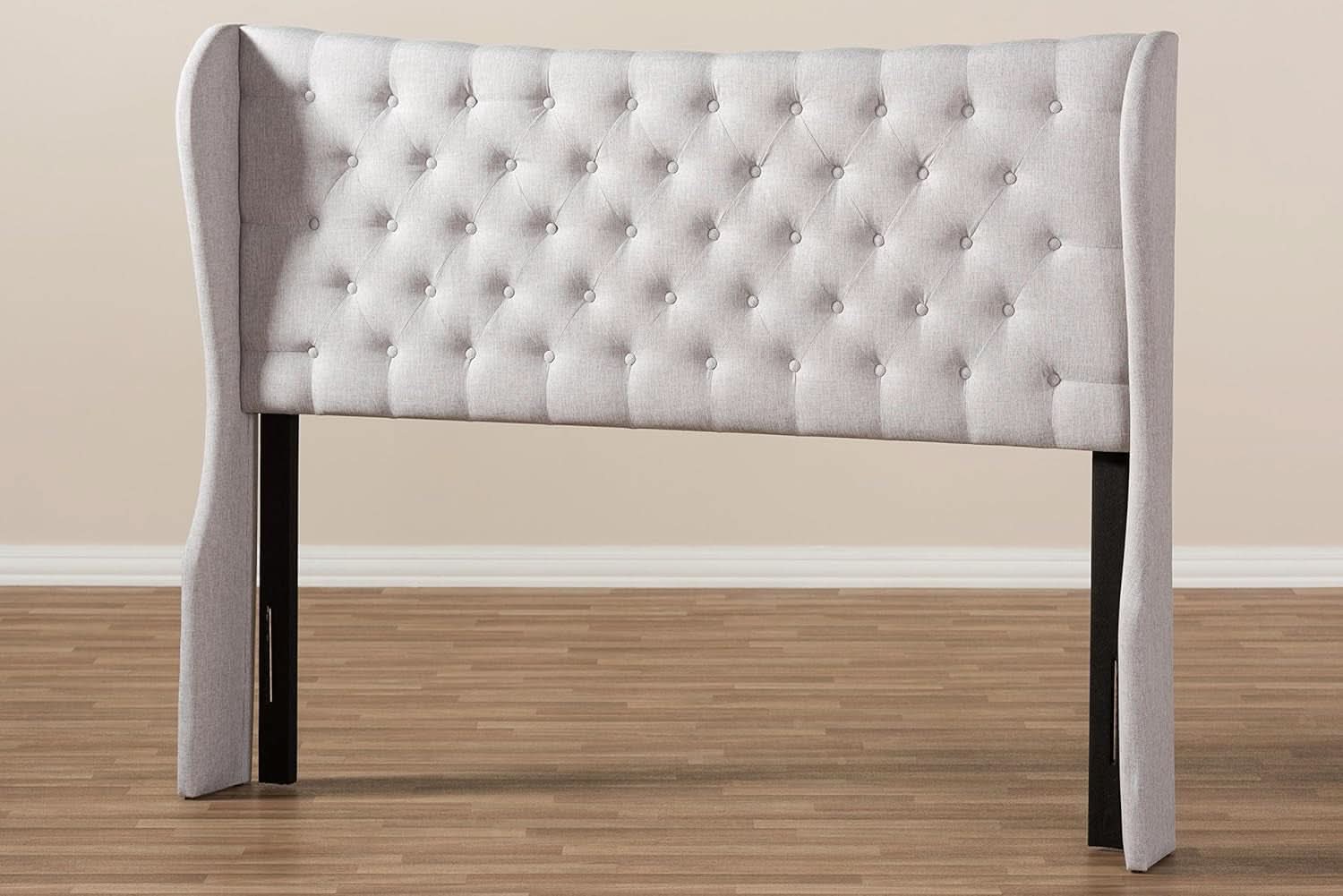 Modern Winged Headboard with Button-Tufting and Nail Heads