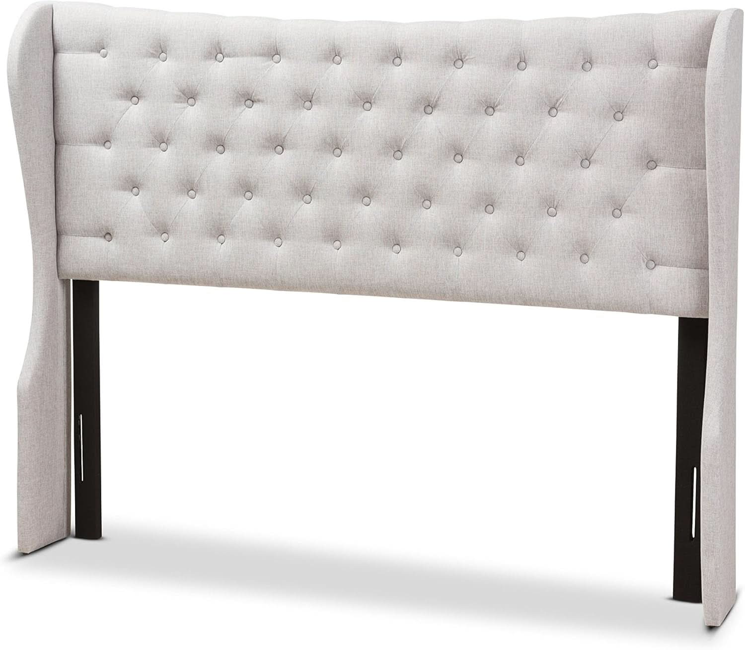 Modern Winged Headboard with Button-Tufting and Nail Heads