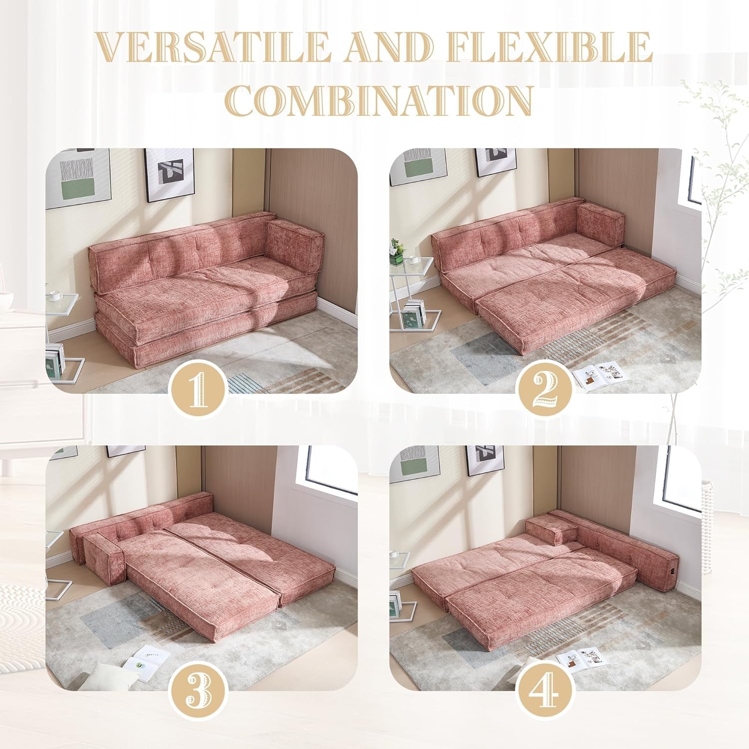 Modular Convertible Sleeper Sofa With Side Storage Bag