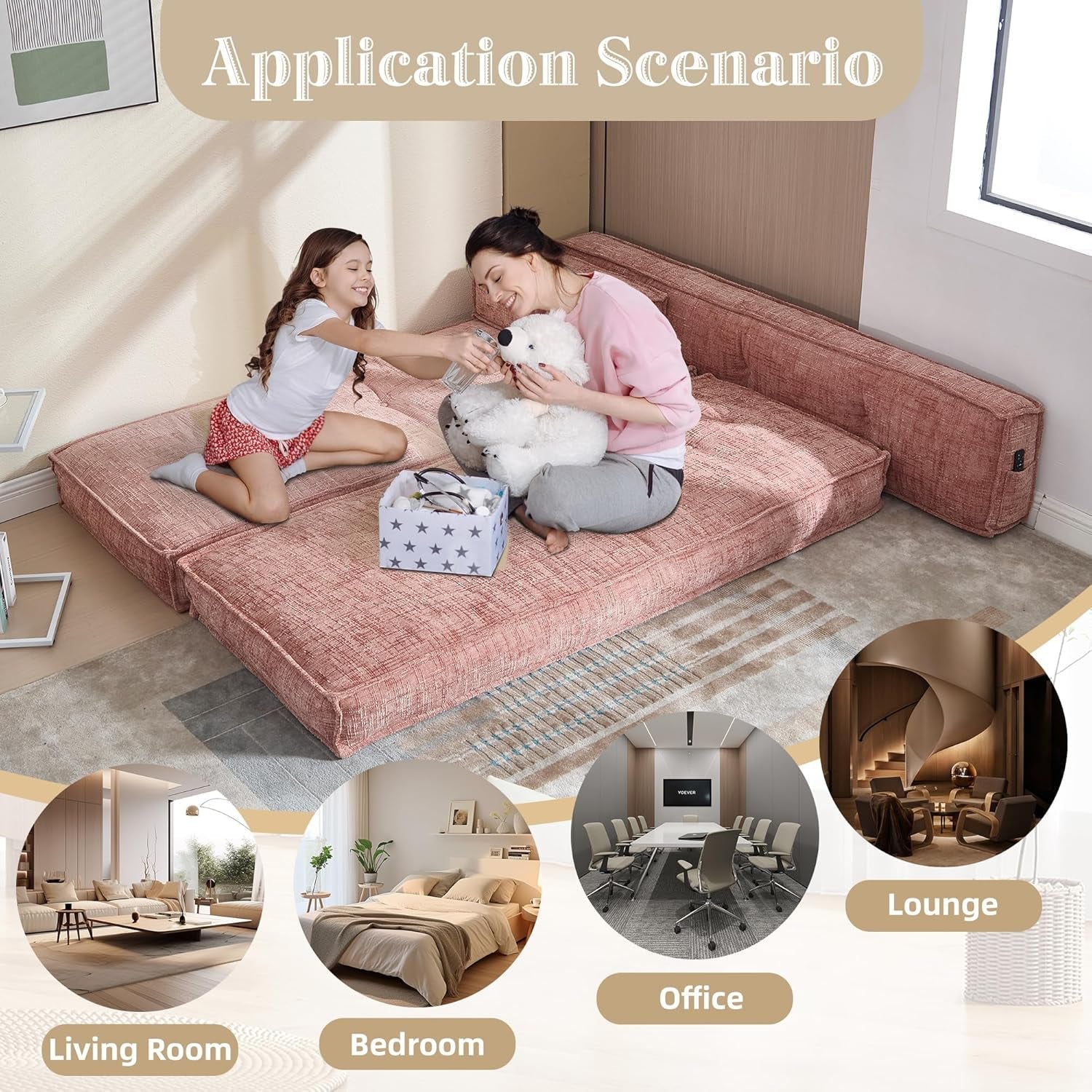 Modular Convertible Sleeper Sofa With Side Storage Bag