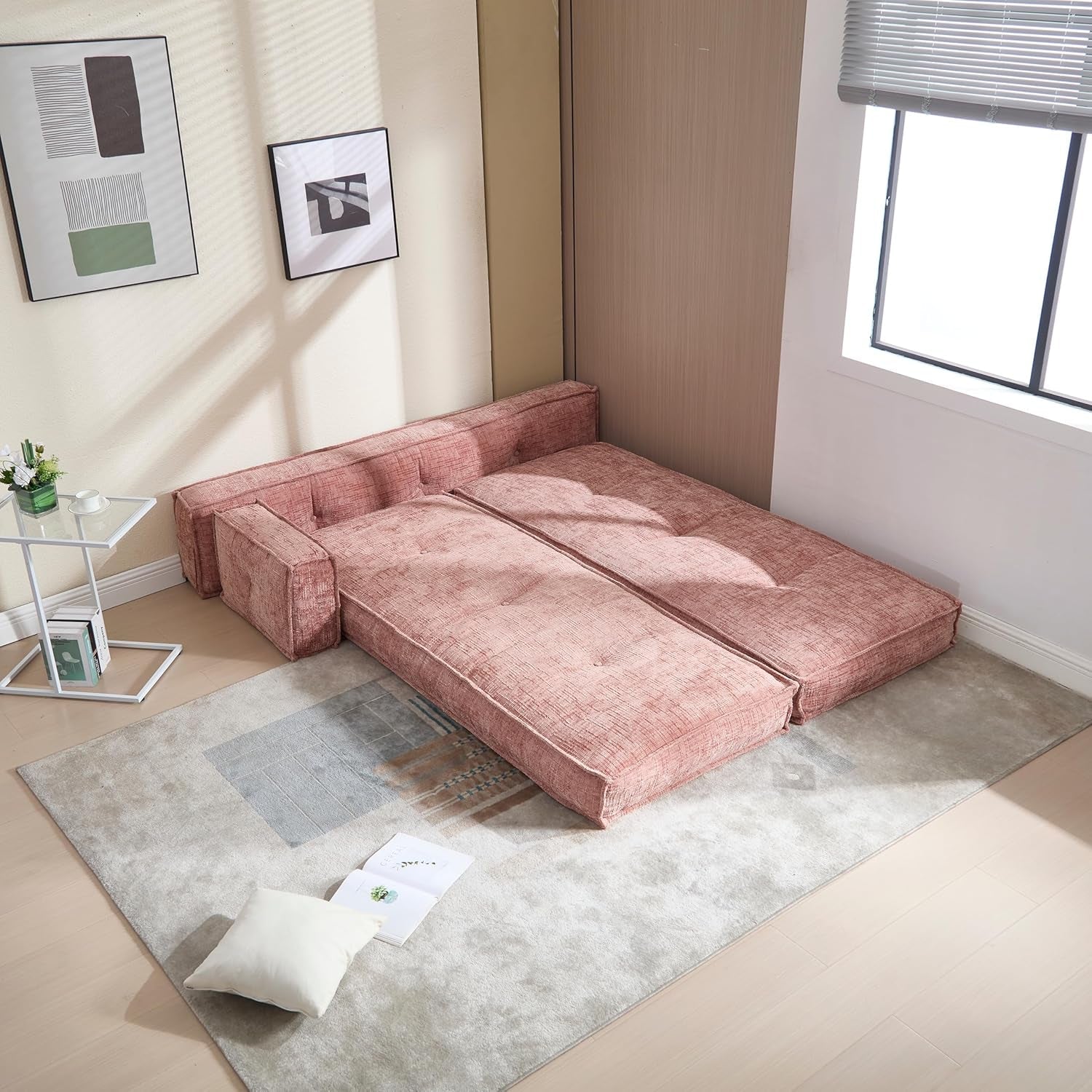Modular Convertible Sleeper Sofa With Side Storage Bag
