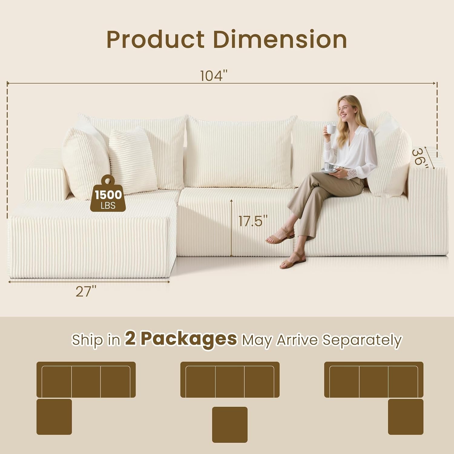 Modular L-Shape Sectional Sofa with Reversible Ottoman