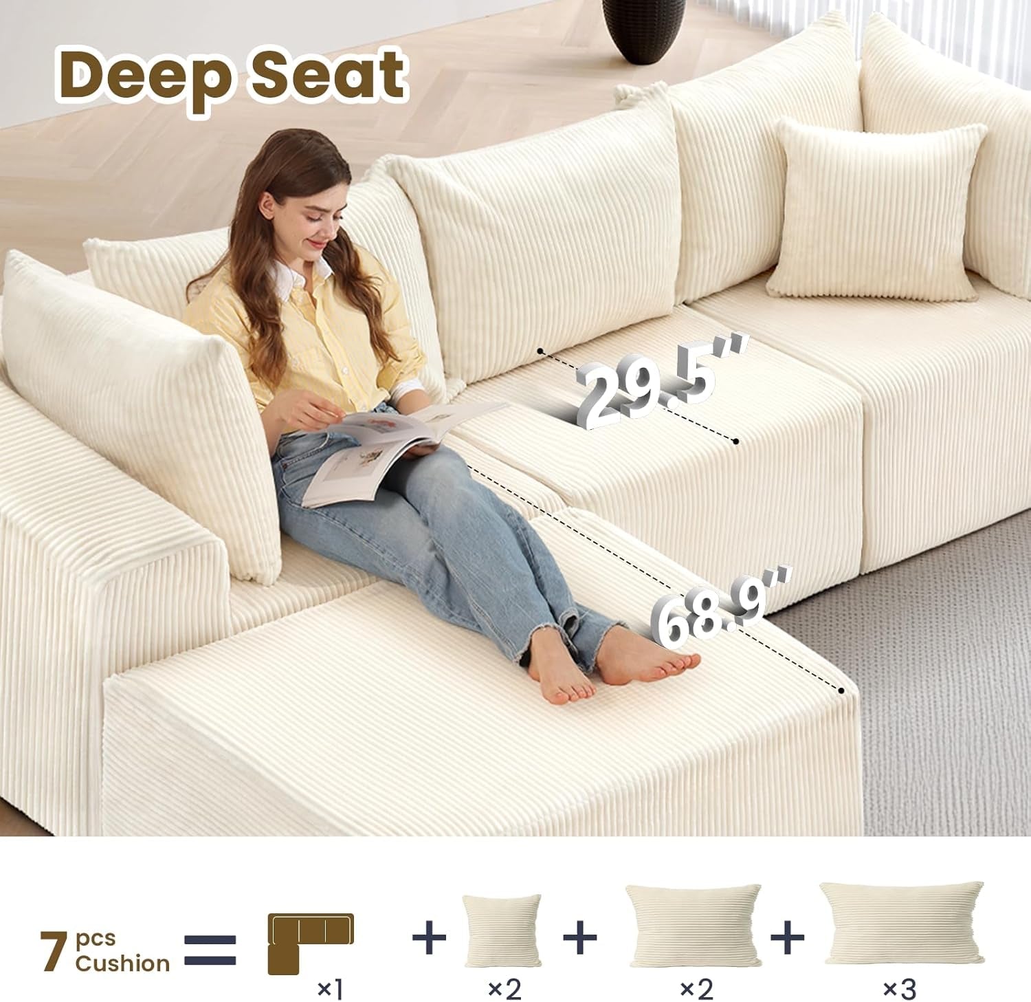 Modular L-Shape Sectional Sofa with Reversible Ottoman