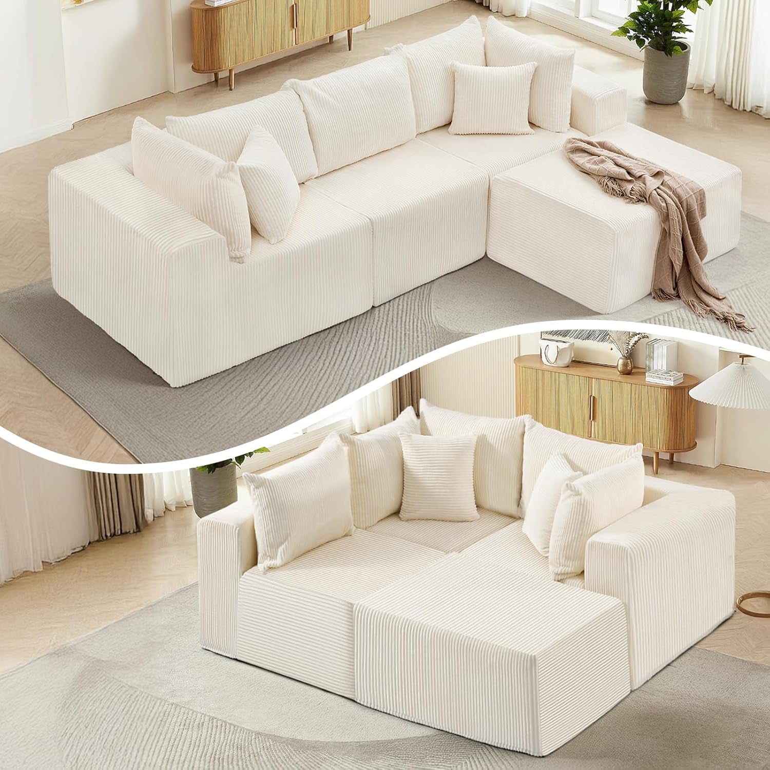 Modular L-Shape Sectional Sofa with Reversible Ottoman