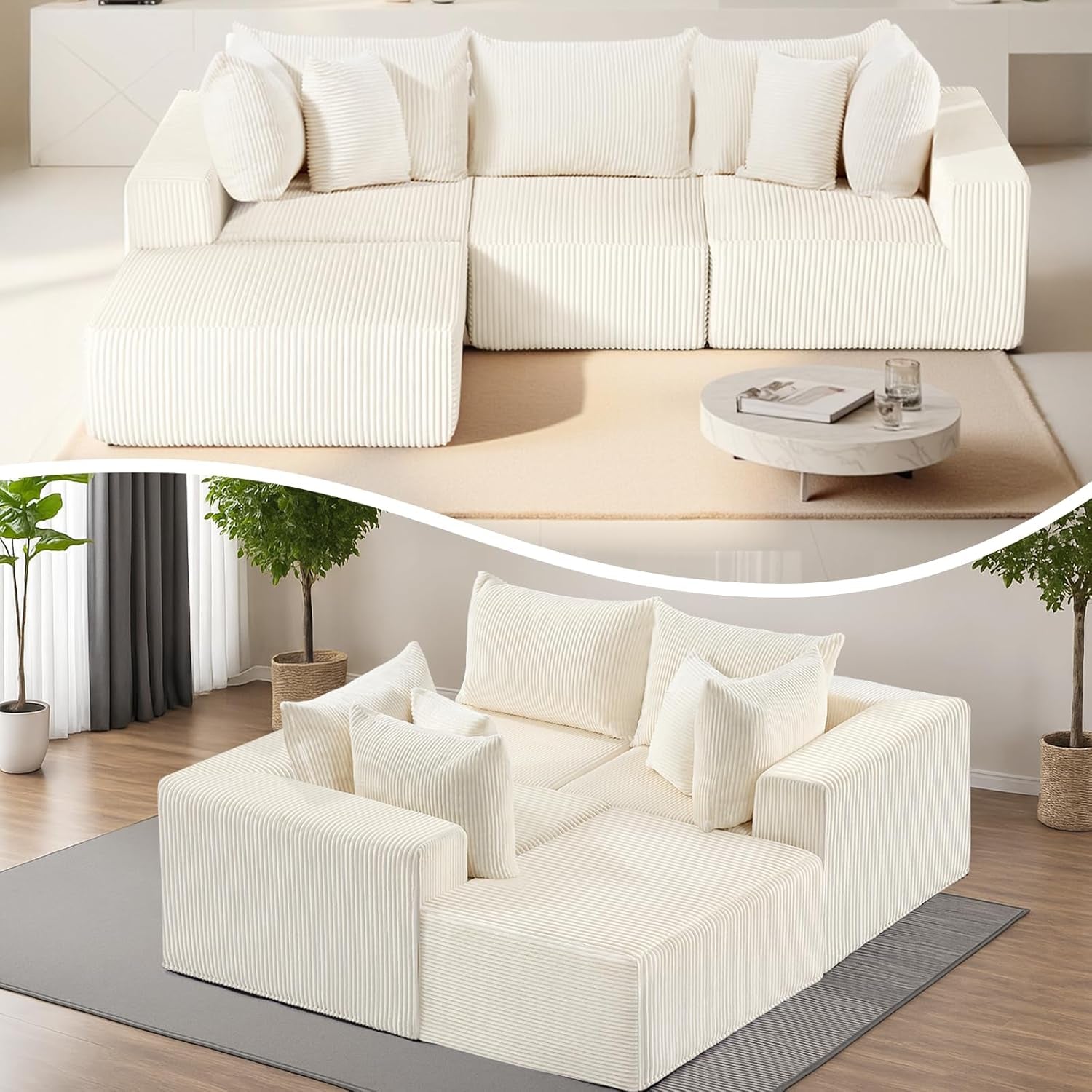 Modular L-Shape Sectional Sofa with Reversible Ottoman