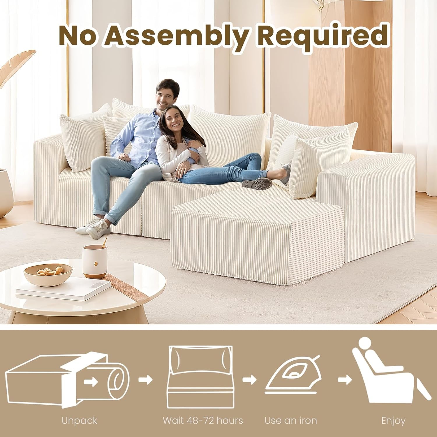 Modular L-Shape Sectional Sofa with Reversible Ottoman