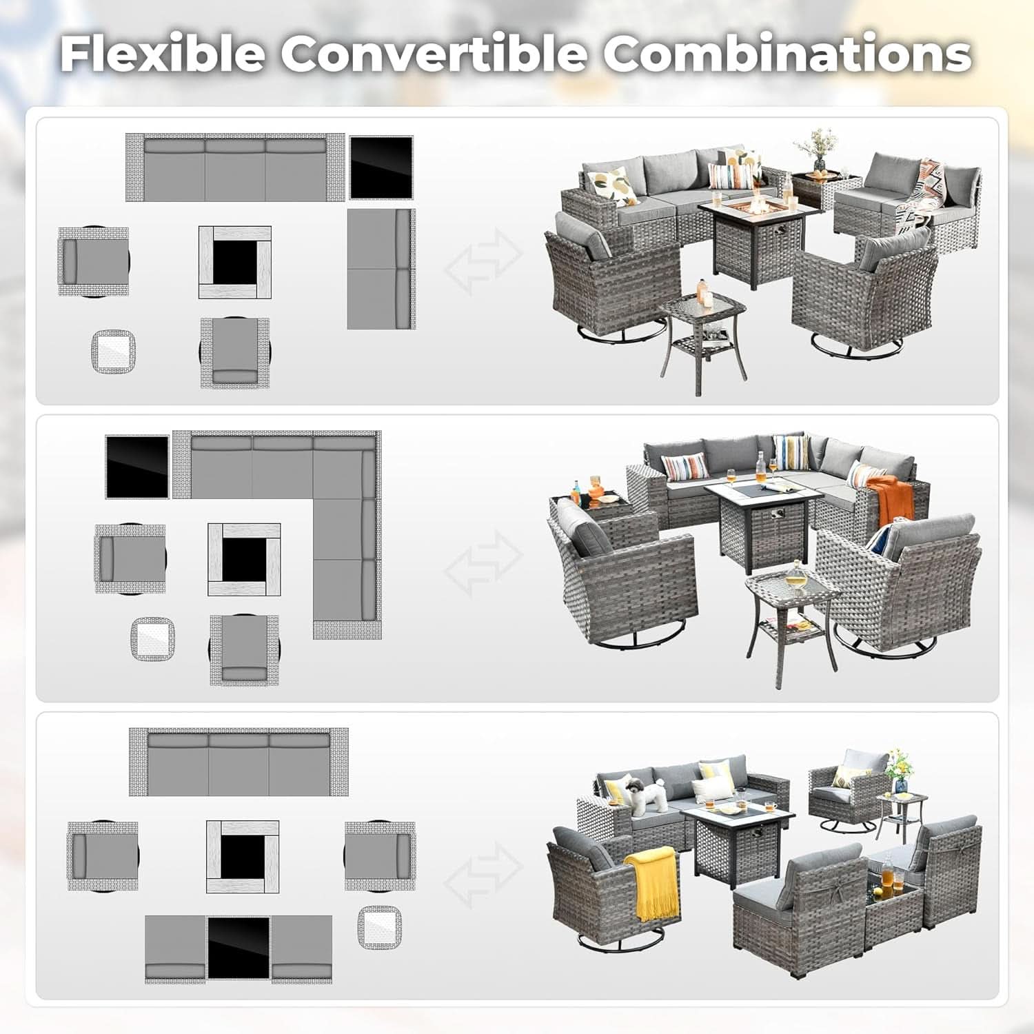 Modular Outdoor Wicker Sofa Set with Fire Pit