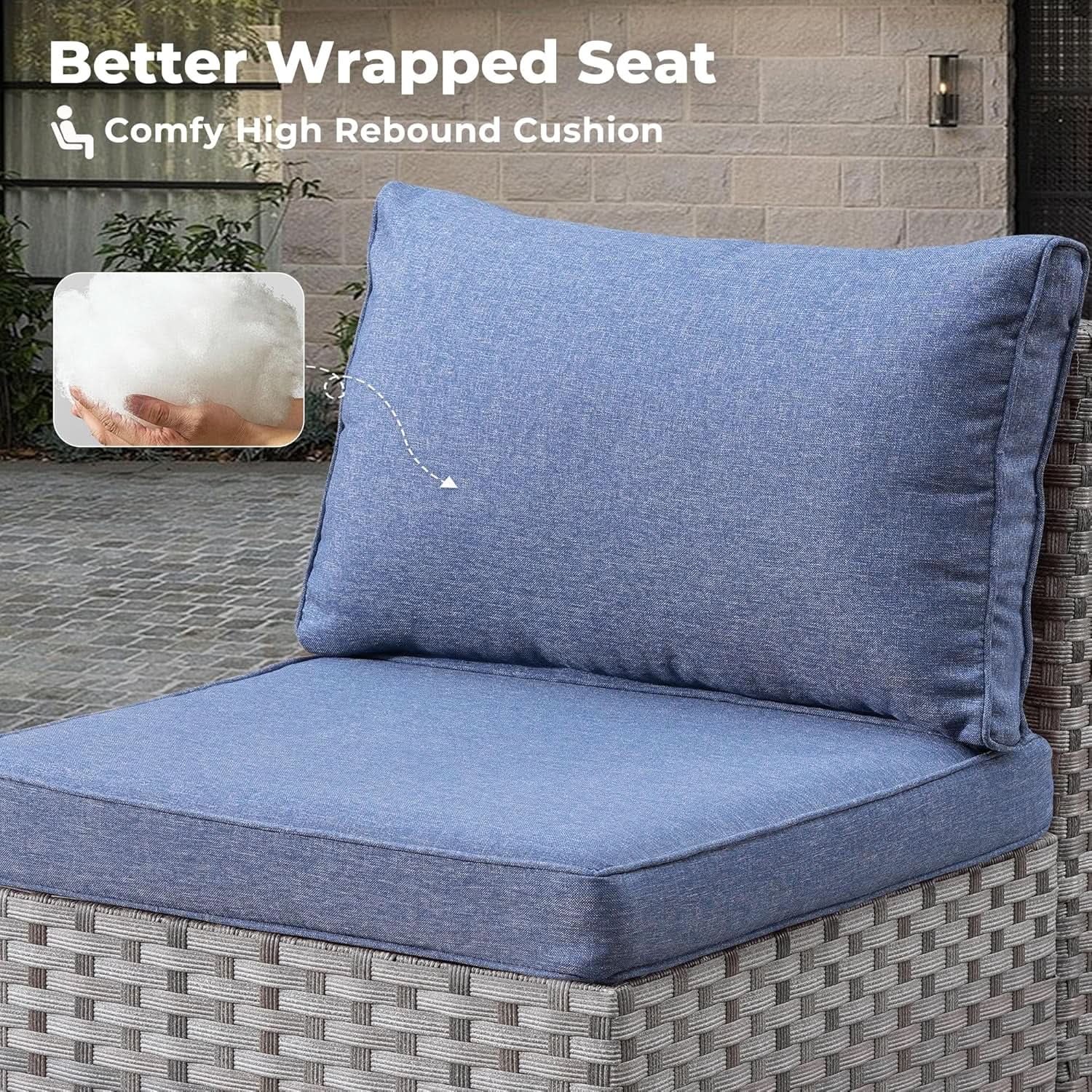 Modular Outdoor Wicker Sofa Set with Fire Pit Table