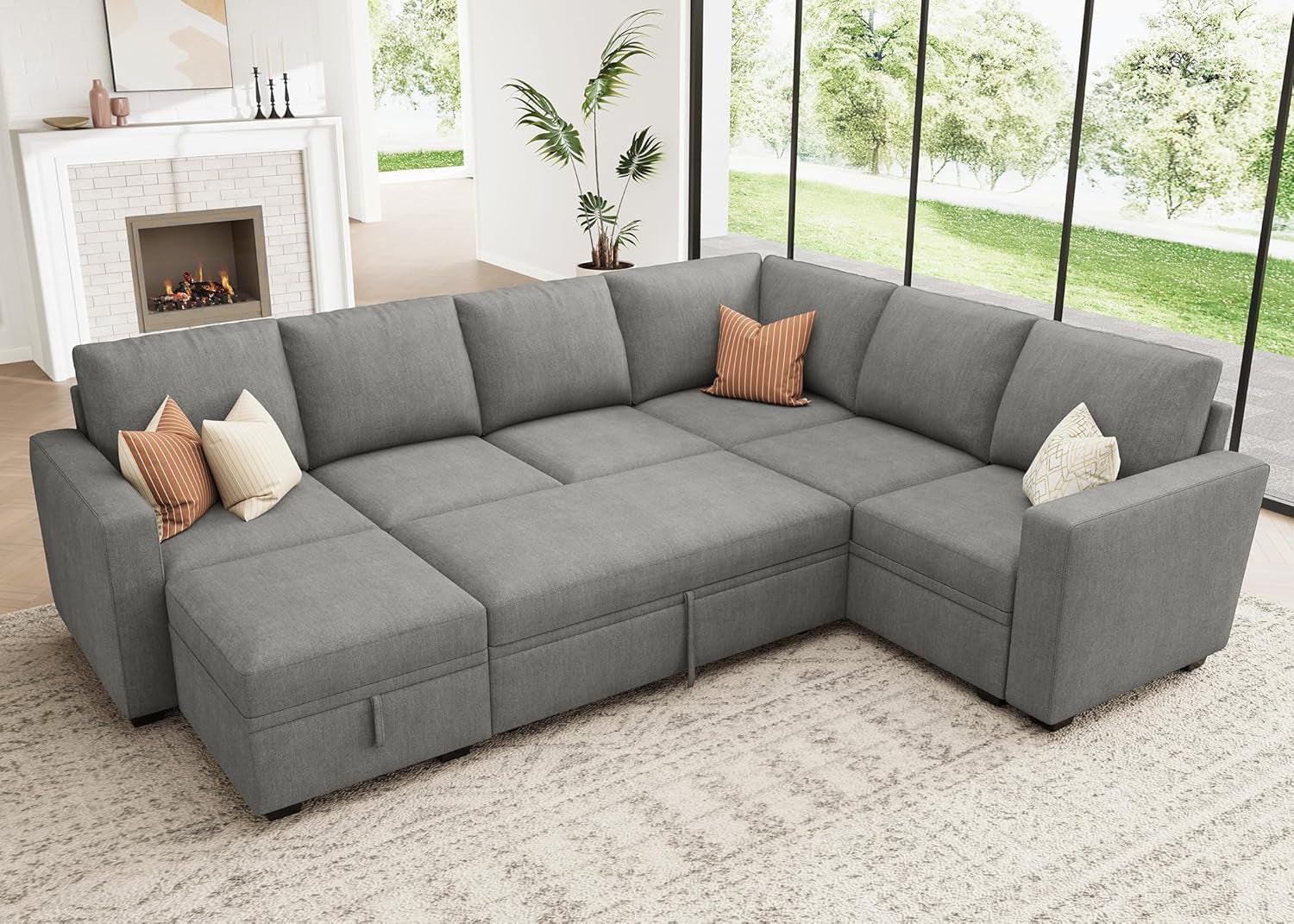 Modular Sectional Sleeper Sofa U Shaped Warm Grey Set