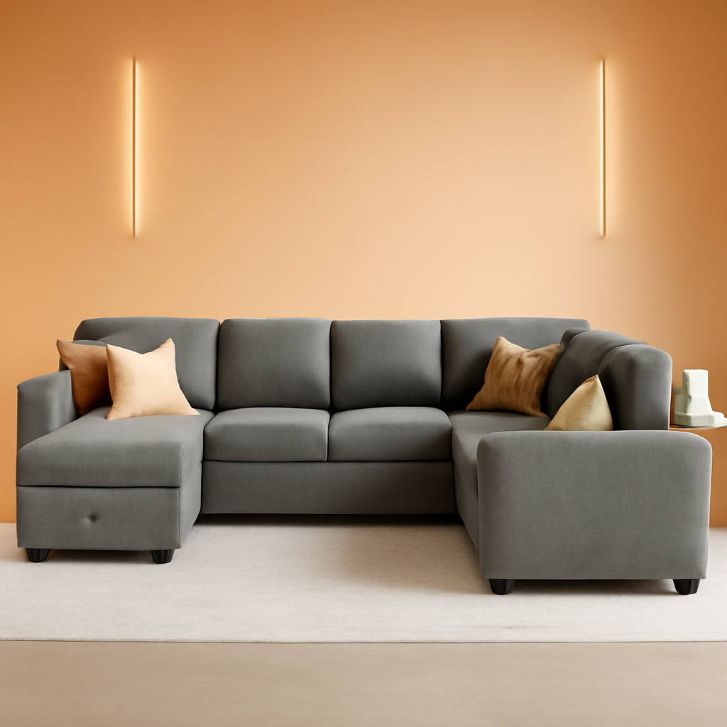 Modular Sectional Sleeper Sofa U Shaped Warm Grey Set