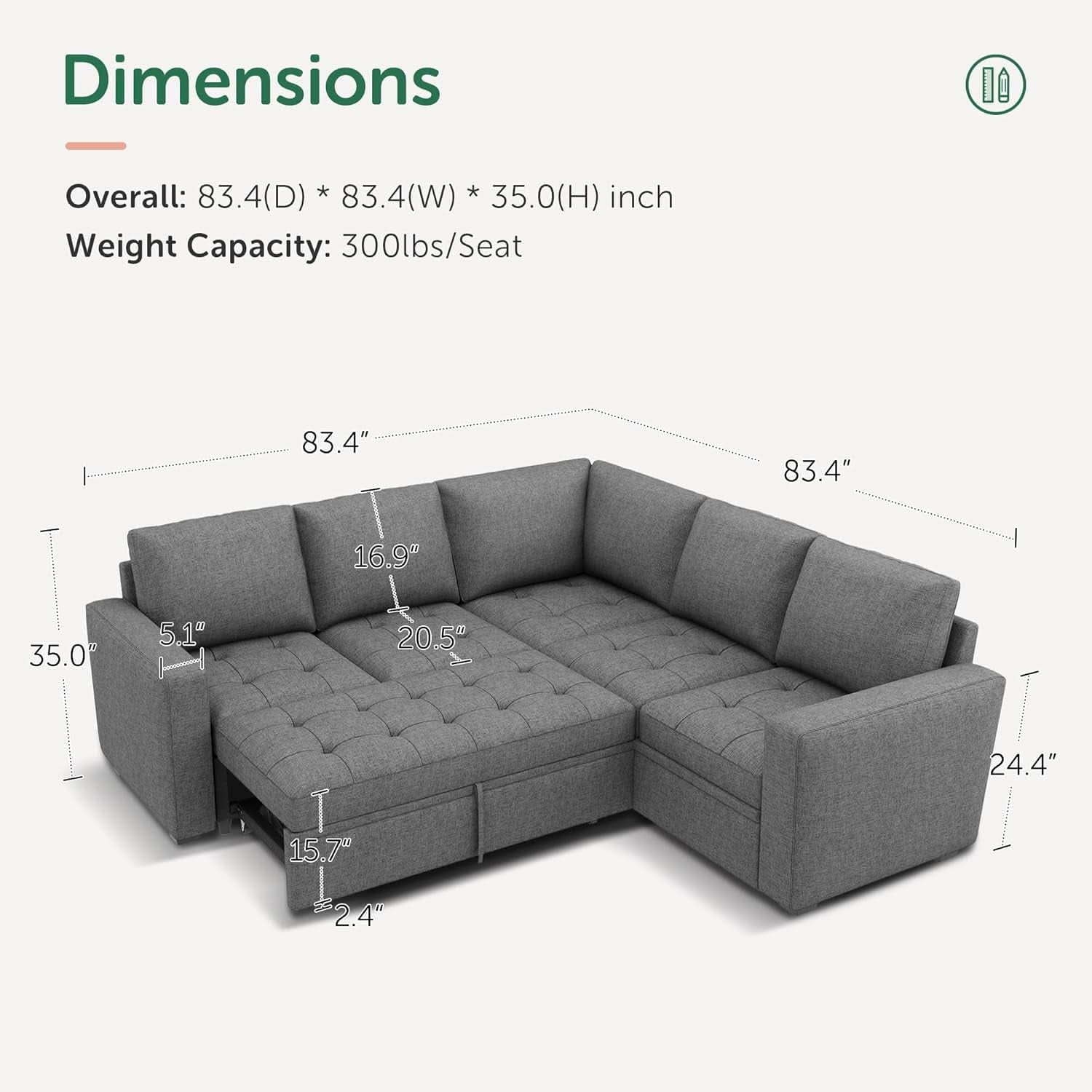 Modular Sectional Sleeper Sofa with Hidden Storage Features