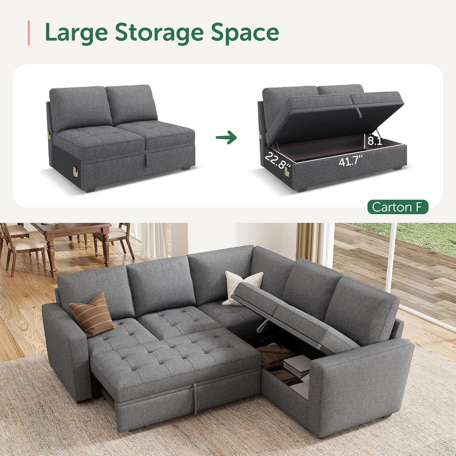 Modular Sectional Sleeper Sofa with Hidden Storage Features