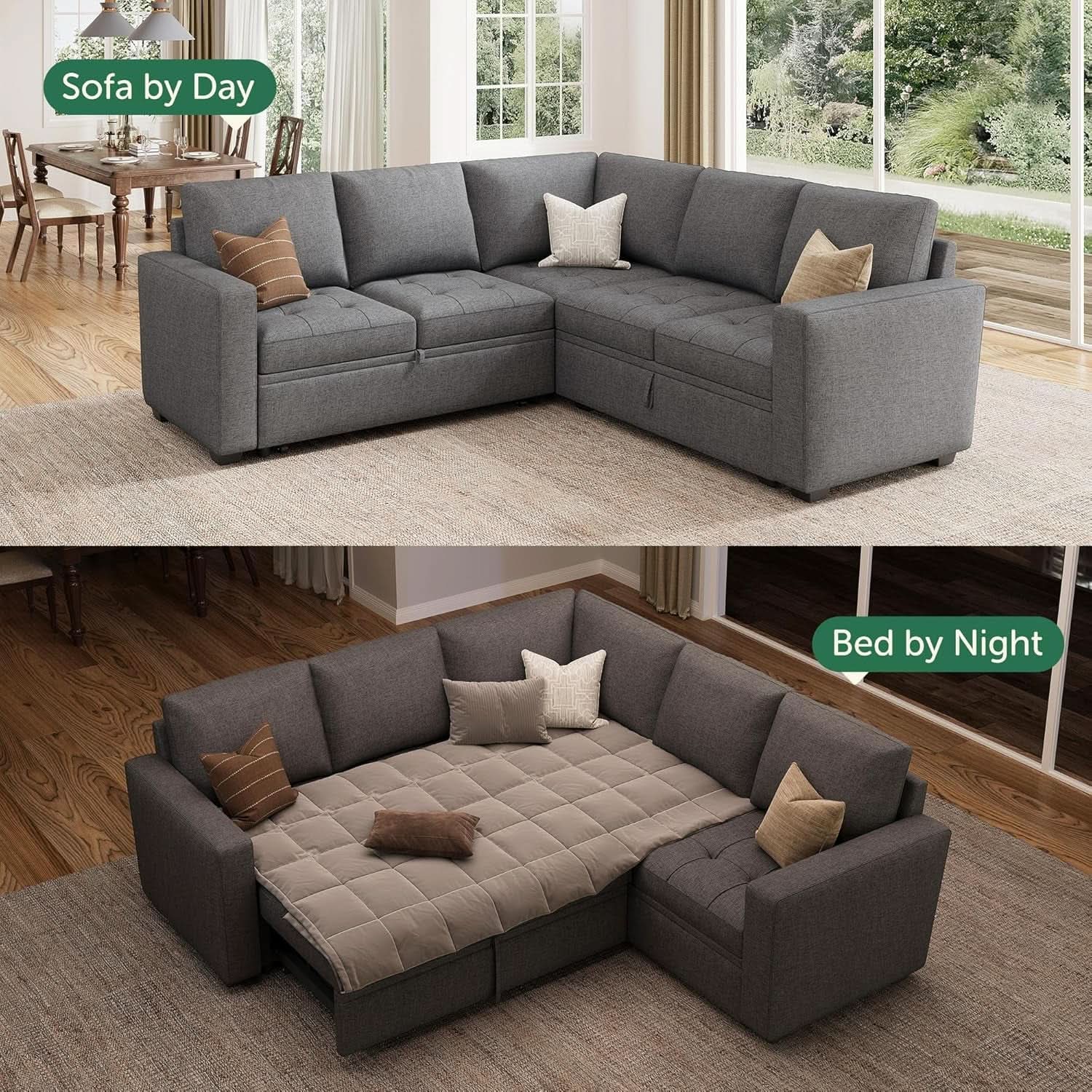 Modular Sectional Sleeper Sofa with Hidden Storage Features