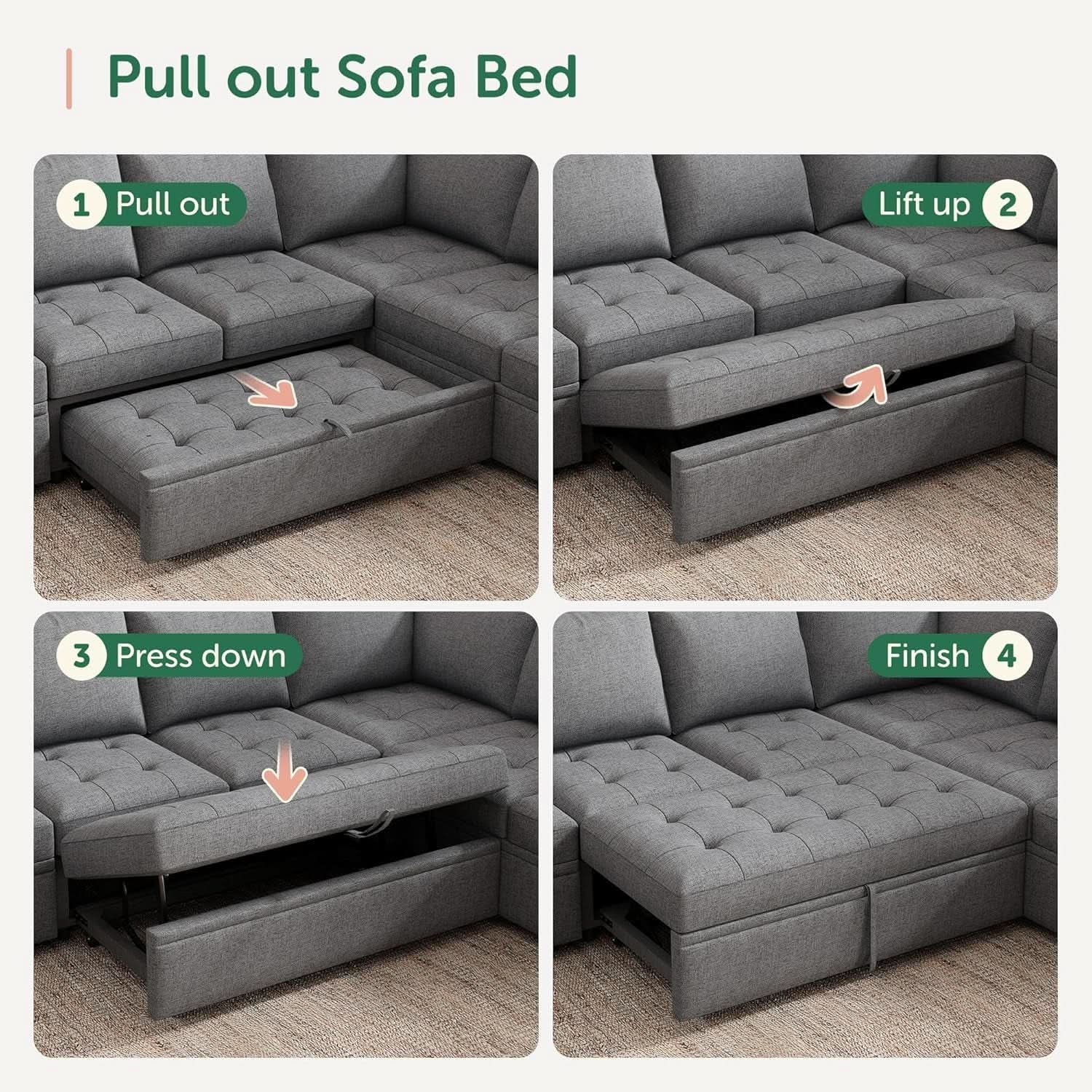Modular Sectional Sleeper Sofa with Hidden Storage Features