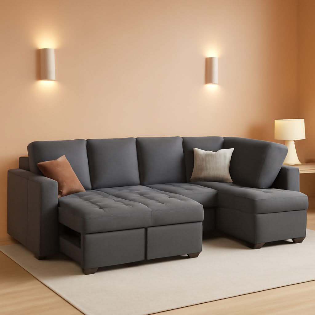 Modular Sectional Sleeper Sofa with Hidden Storage Features