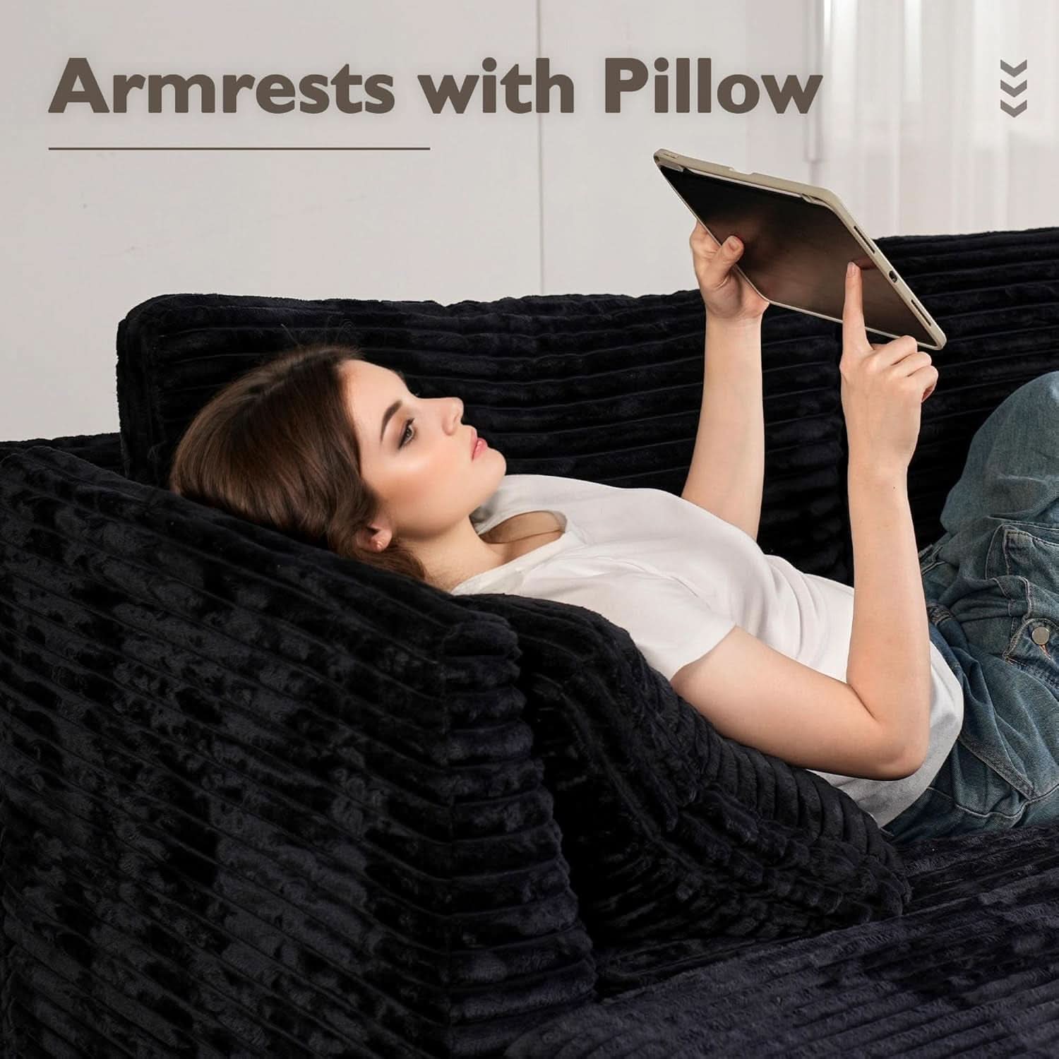 Modular Sectional Sofa Black Corduroy Convertible Sleeper