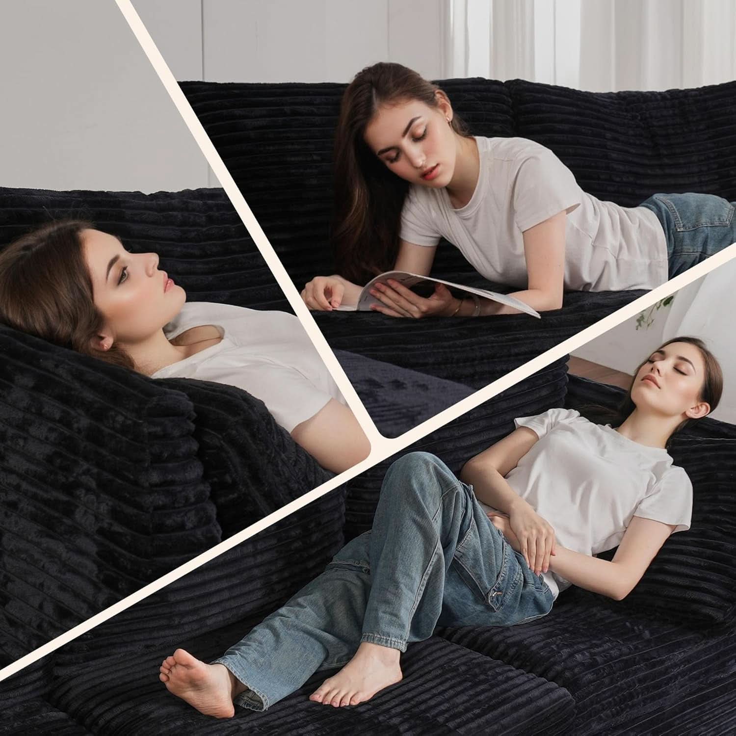Modular Sectional Sofa Black Corduroy Convertible Sleeper