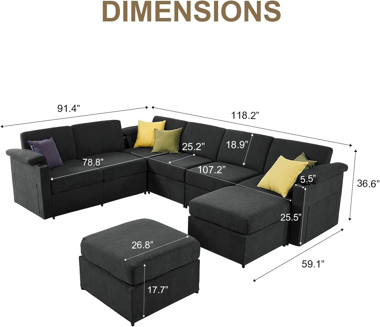 Modular Sectional Sofa Couch With Convertible Sleeper Function