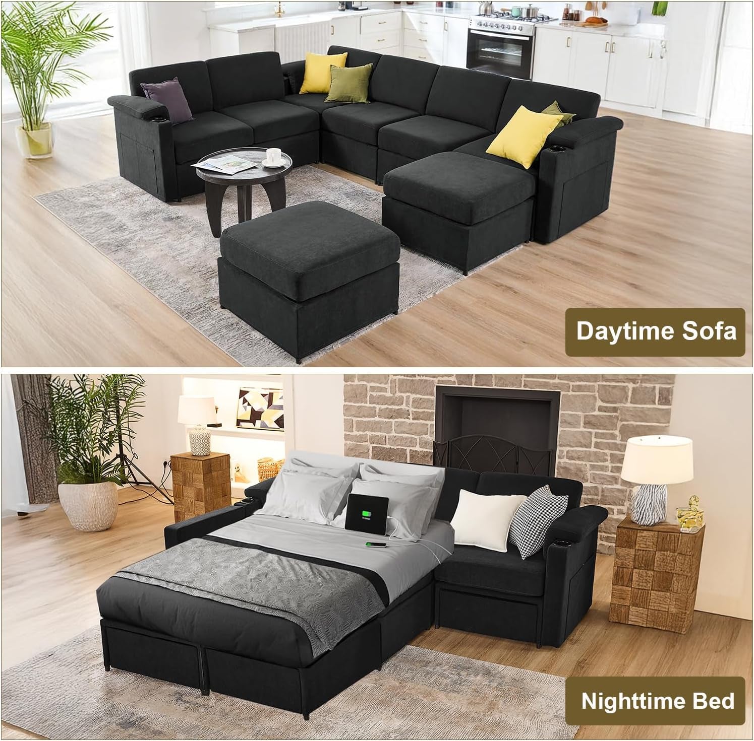 Modular Sectional Sofa Couch With Convertible Sleeper Function