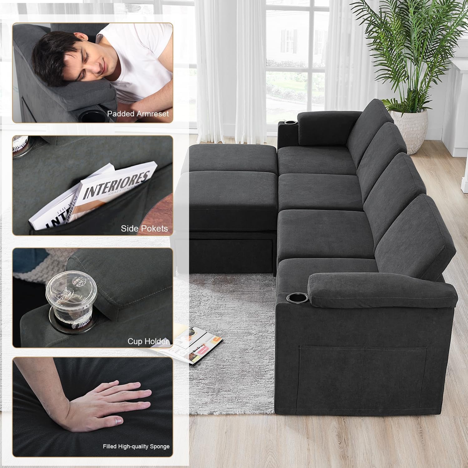 Modular Sectional Sofa Couch With Convertible Sleeper Function