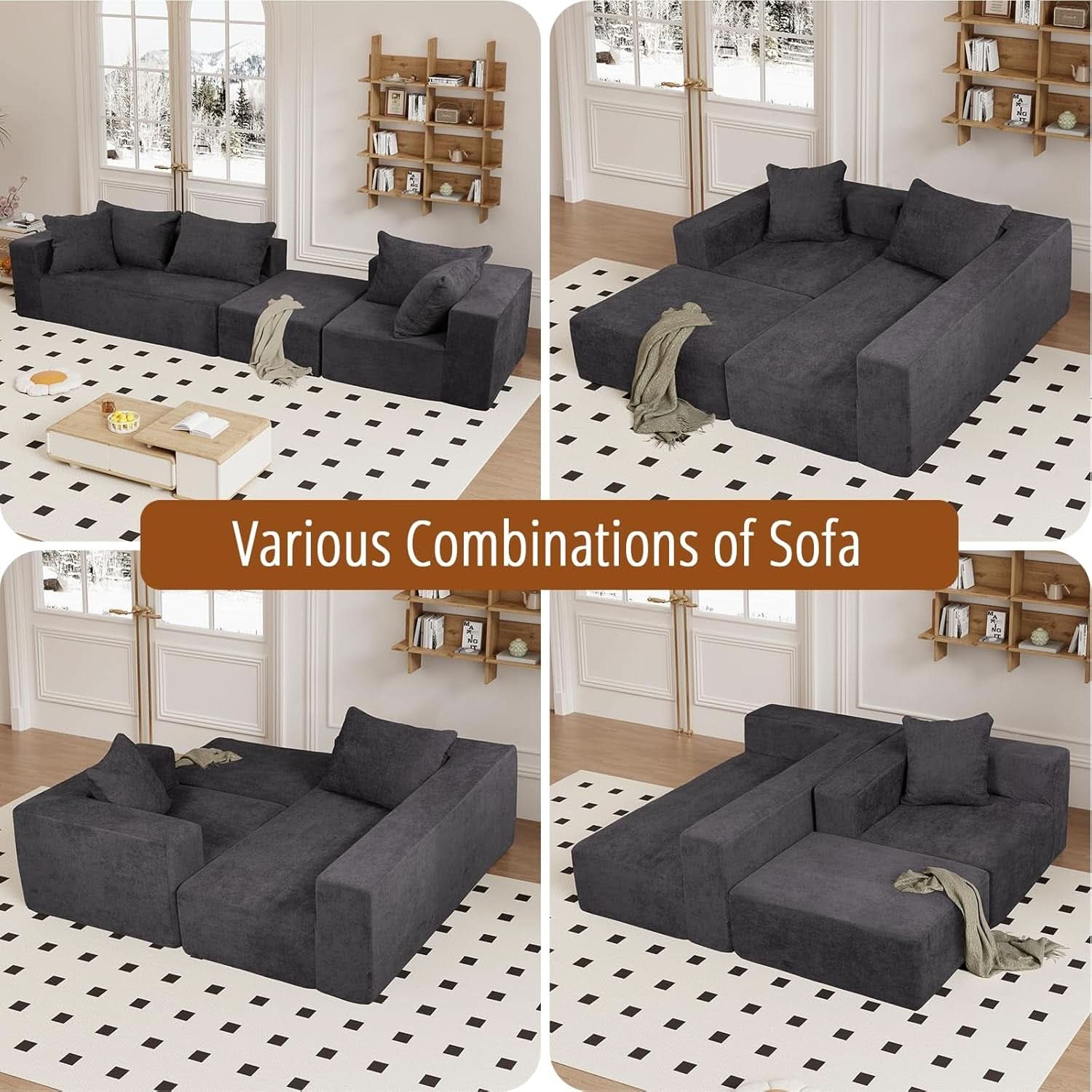 Modular Sectional Sofa With Chaise Dark Grey No Assembly