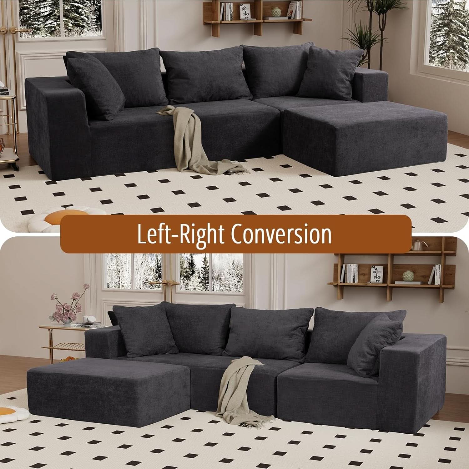 Modular Sectional Sofa With Chaise Dark Grey No Assembly