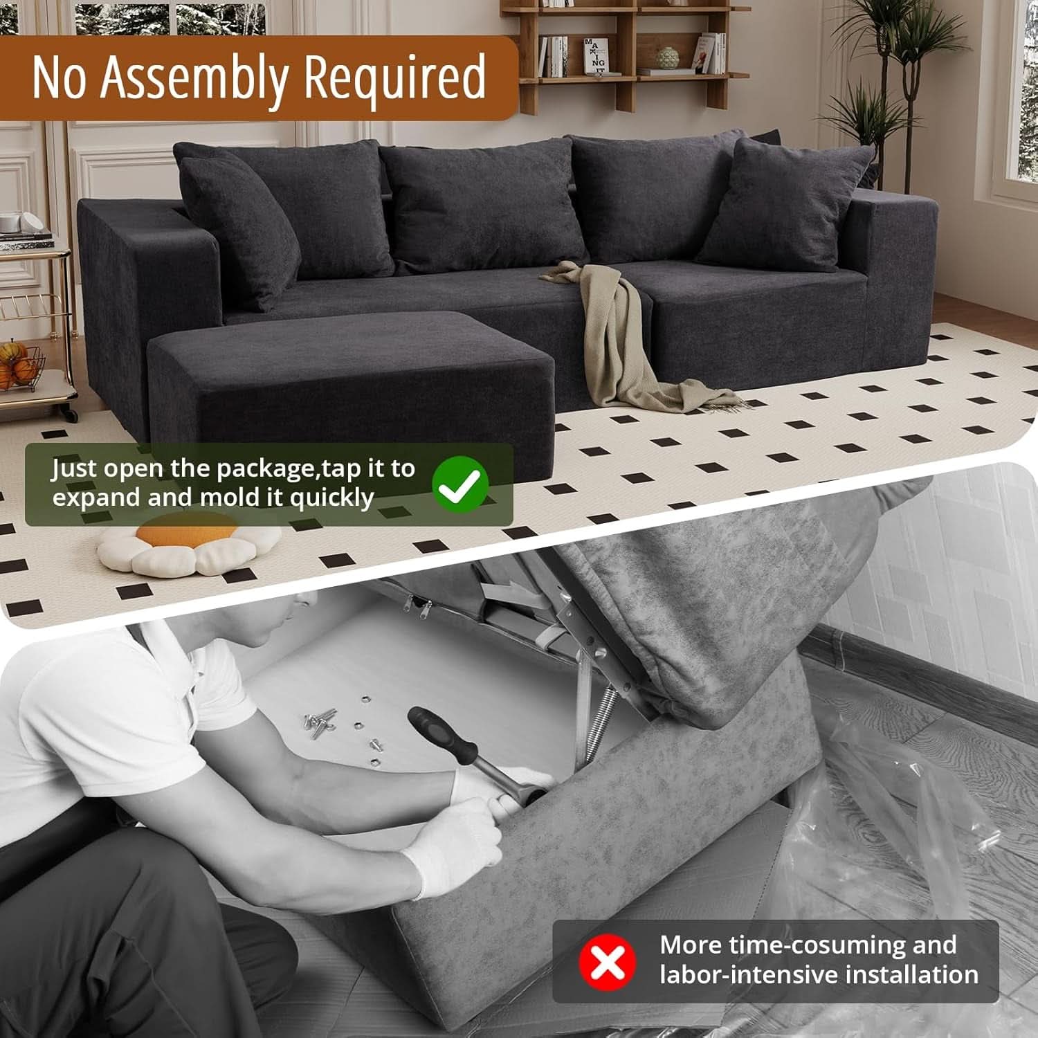 Modular Sectional Sofa With Chaise Dark Grey No Assembly