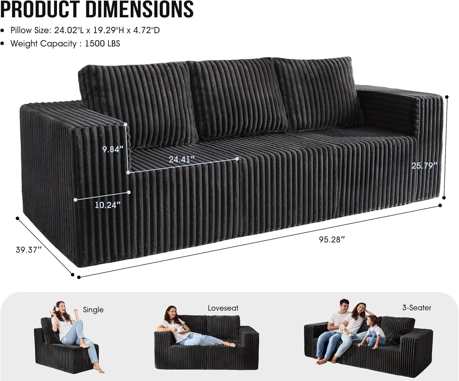 Modular Sectional Sofa With Deep Memory Foam Comfort