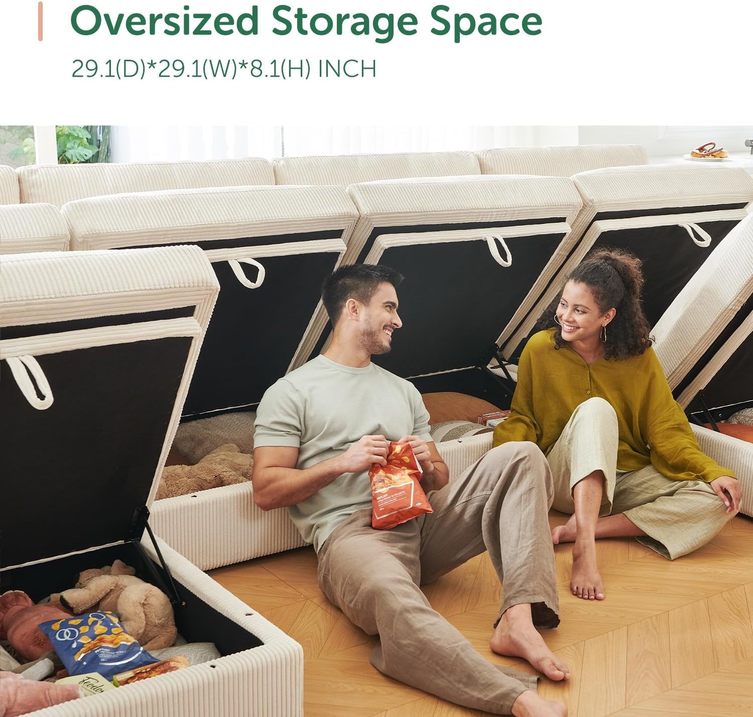 Modular Sectional Sofa With Storage Chaise And Backrests