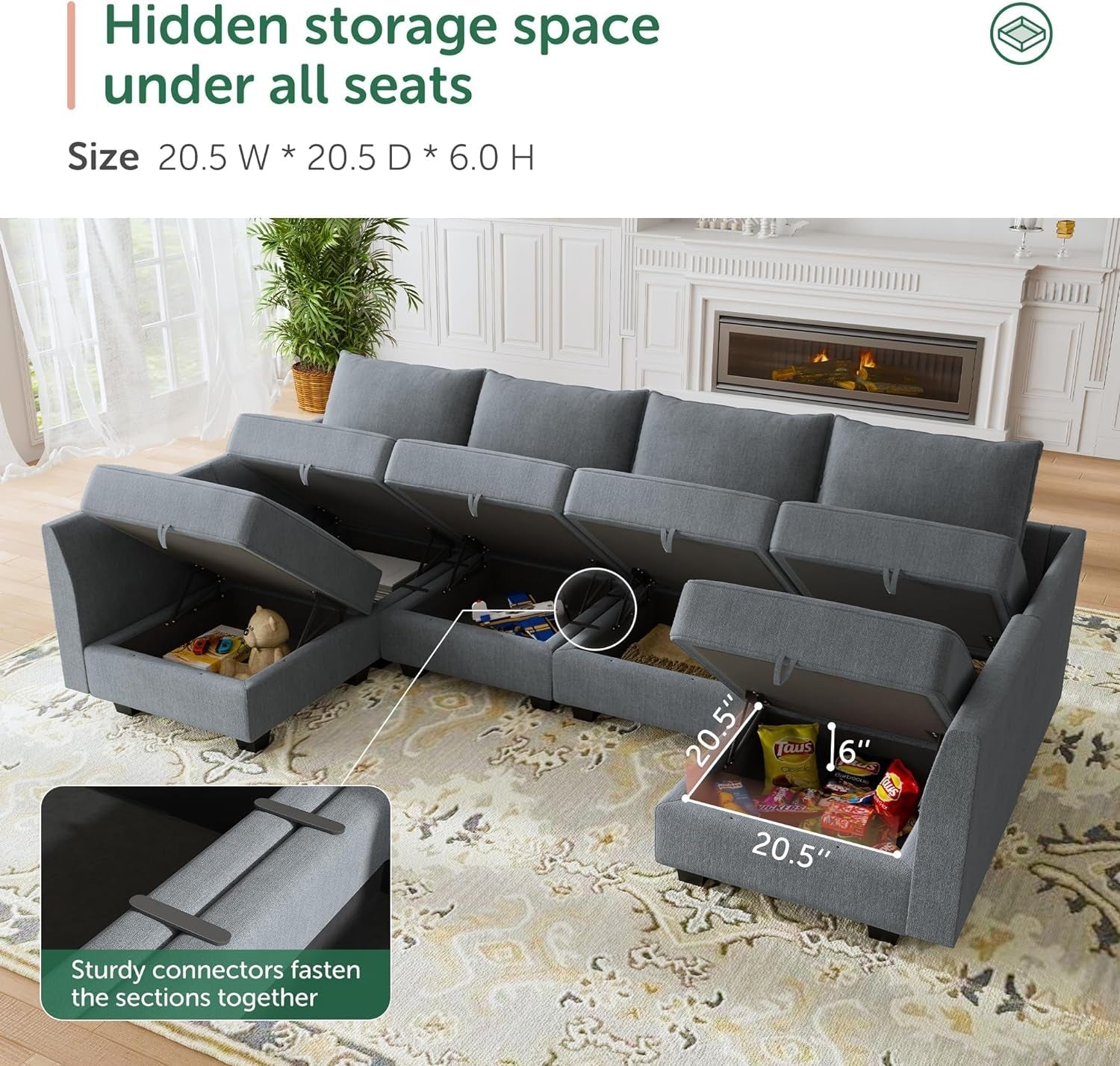 Modular Sectional Sofa With Storage Chaise For Living Room